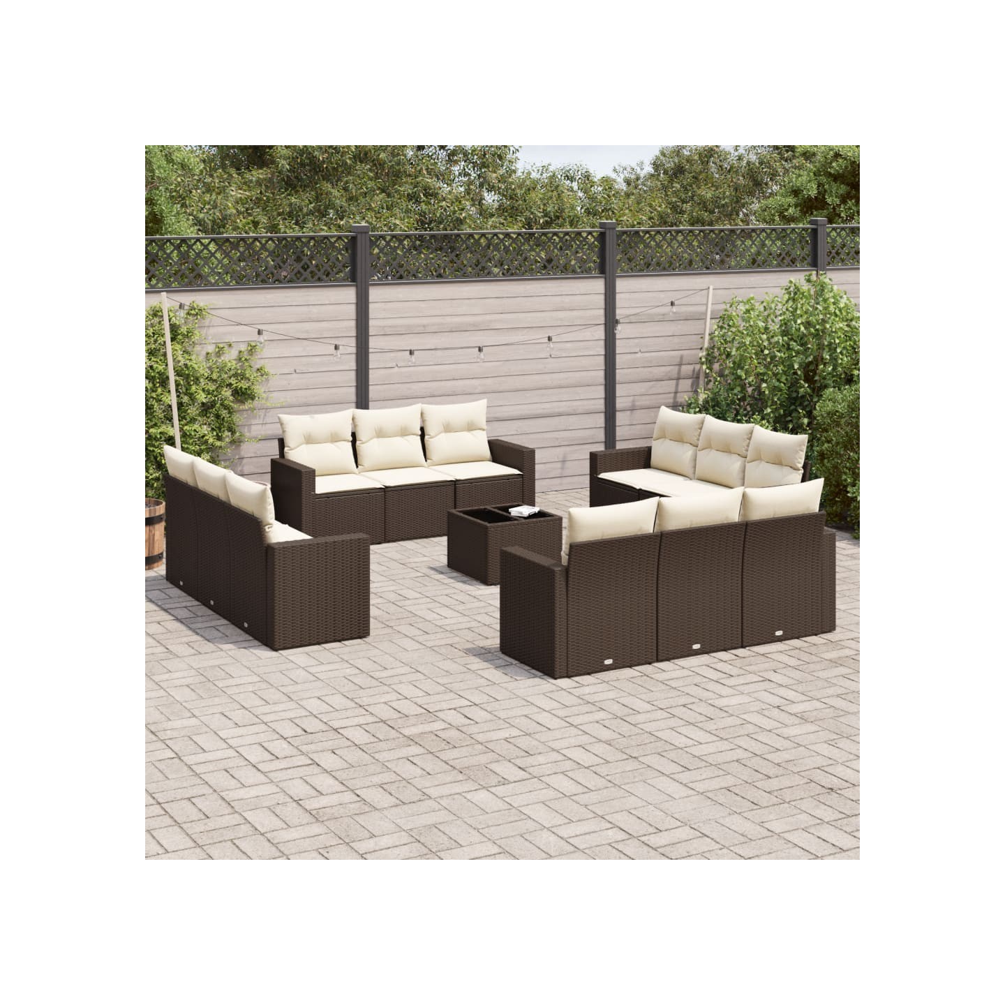 Salon de jardin avec coussins 13 pcs marron résine tressée