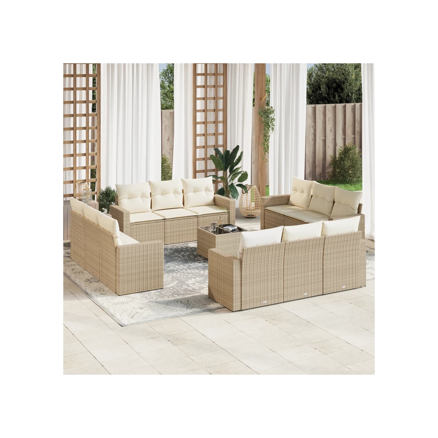 Salon de jardin avec coussins 13 pcs beige résine tressée