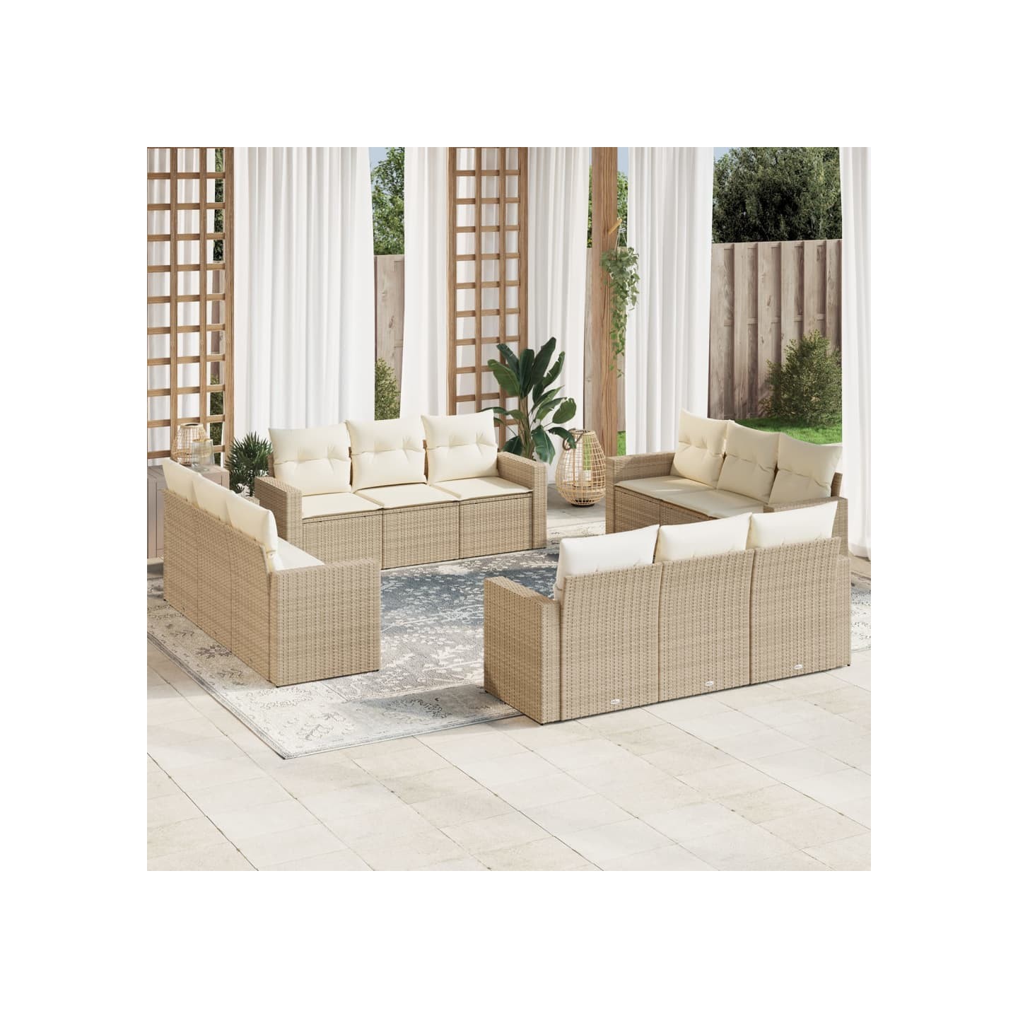 Salon de jardin avec coussins 12 pcs beige résine tressée