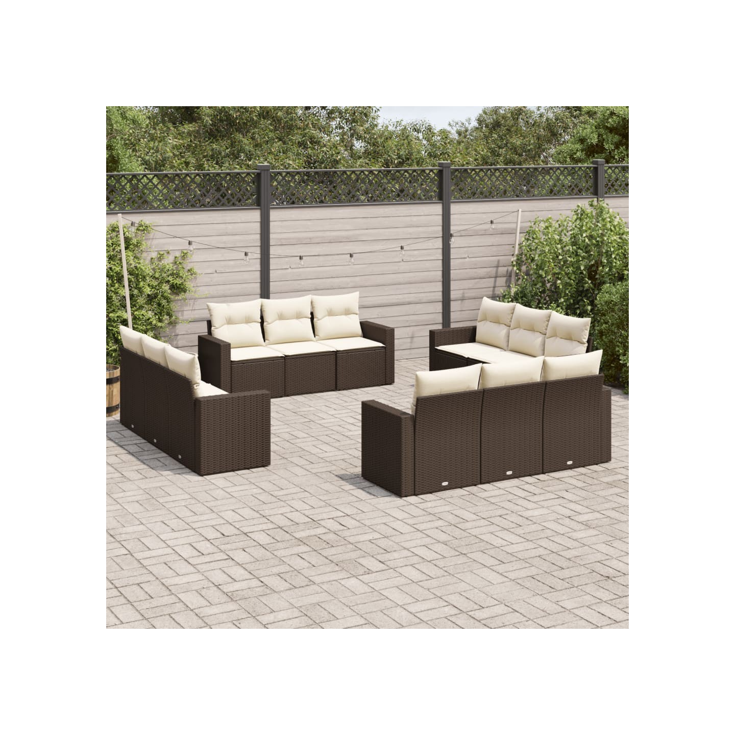 Salon de jardin avec coussins 12 pcs marron résine tressée