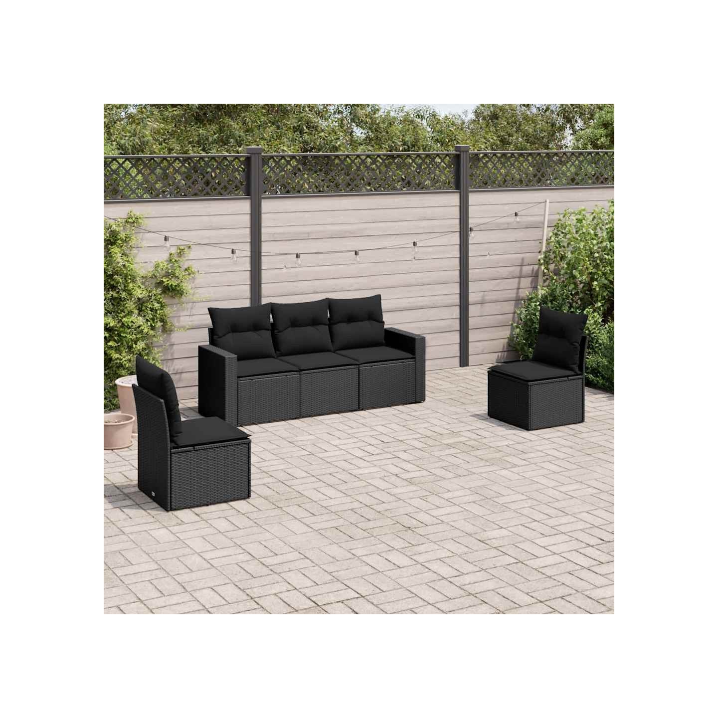 Salon de jardin 5 pcs avec coussins noir résine tressée