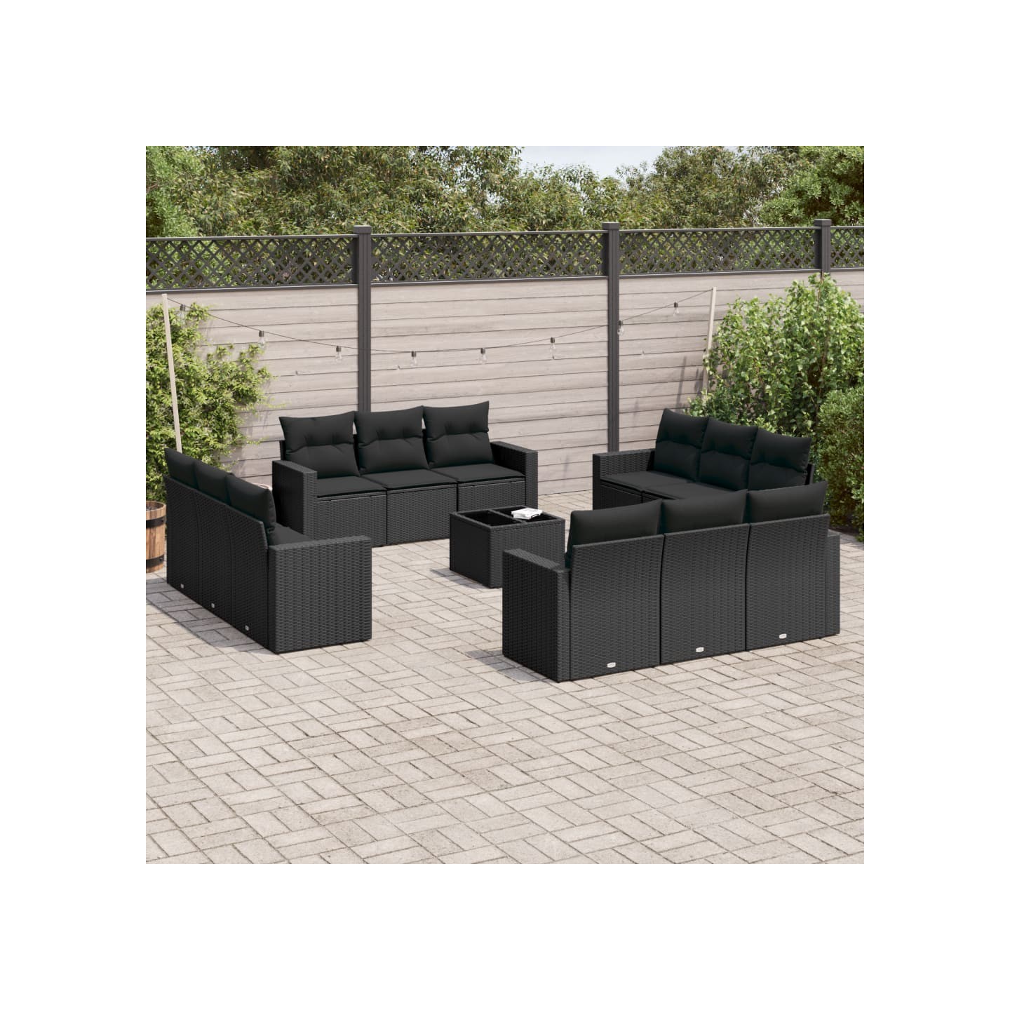 Salon de jardin avec coussins 13 pcs noir résine tressée