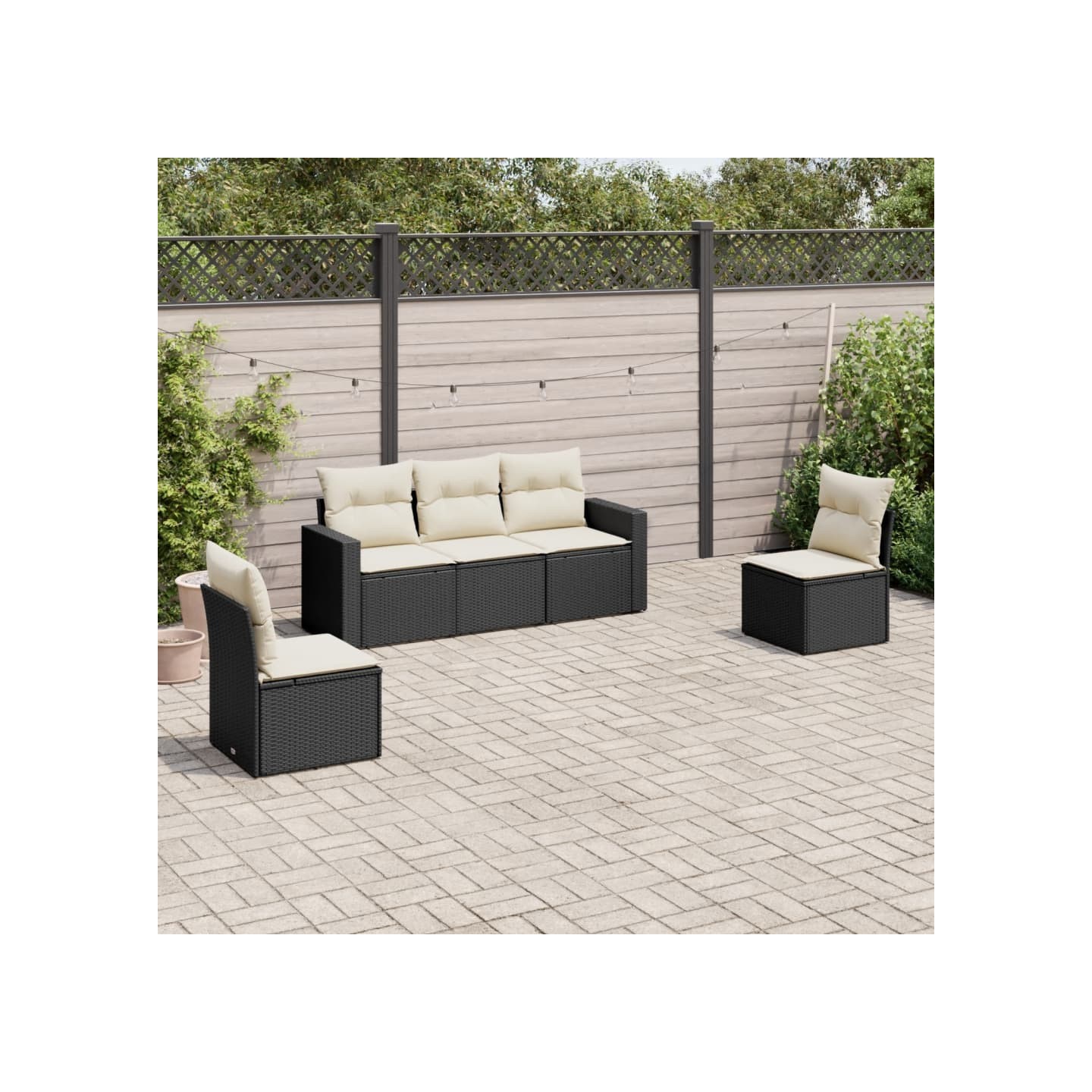 Salon de jardin 5 pcs avec coussins noir résine tressée