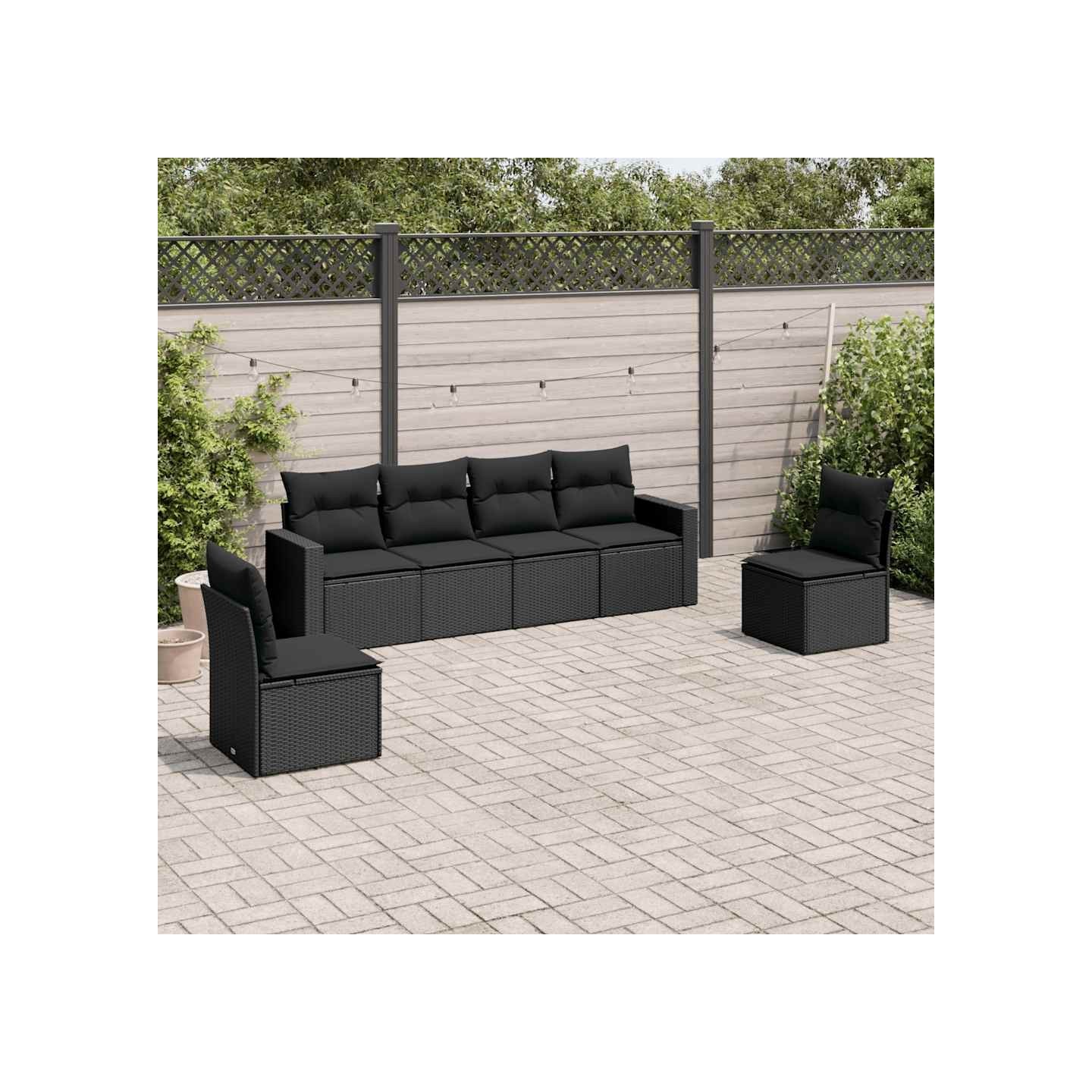 Salon de jardin 6 pcs avec coussins noir résine tressée