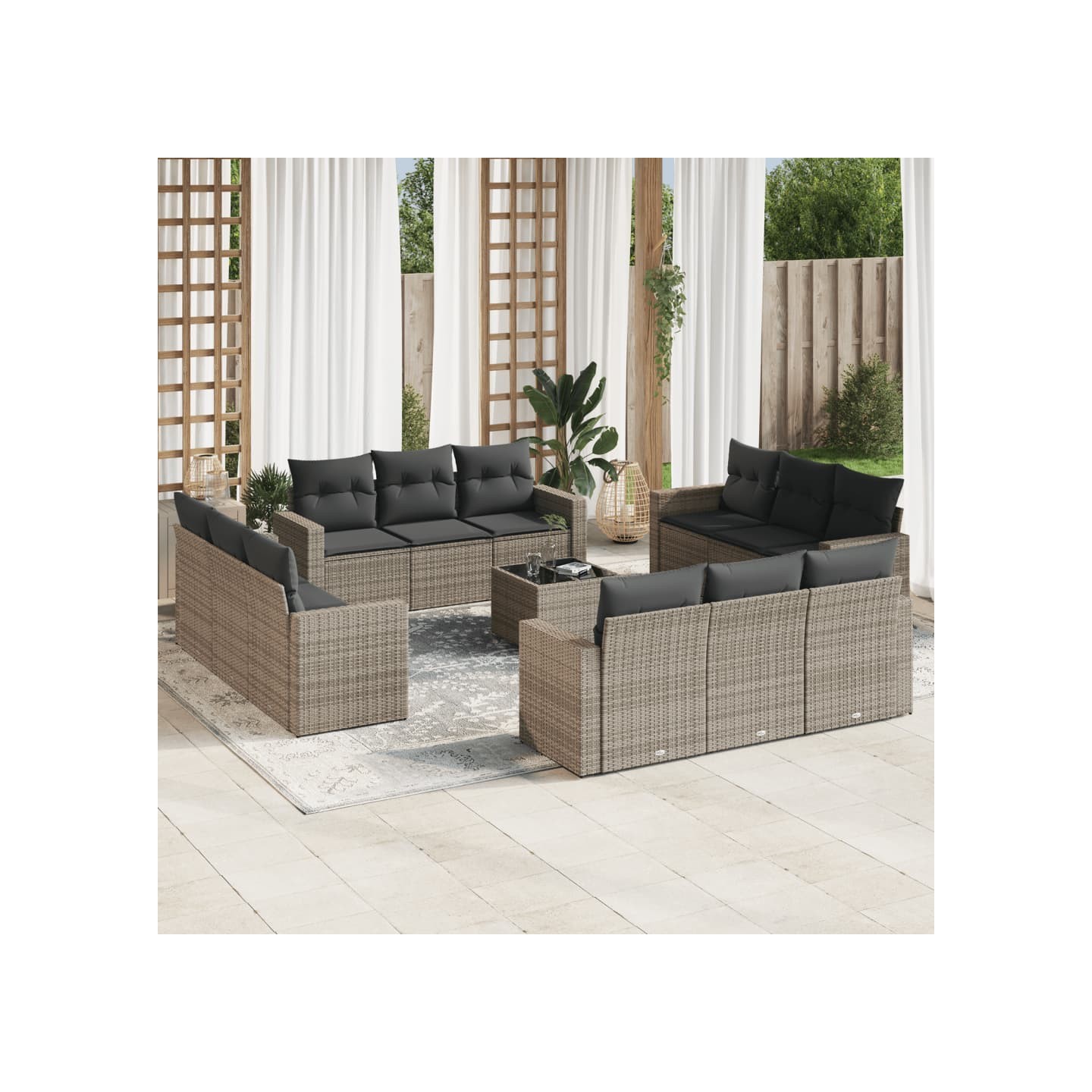 Salon de jardin avec coussins 13 pcs gris résine tressée
