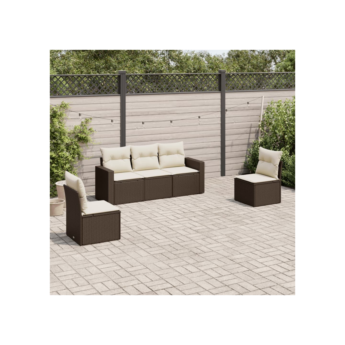 Salon de jardin avec coussins 5 pcs marron résine tressée