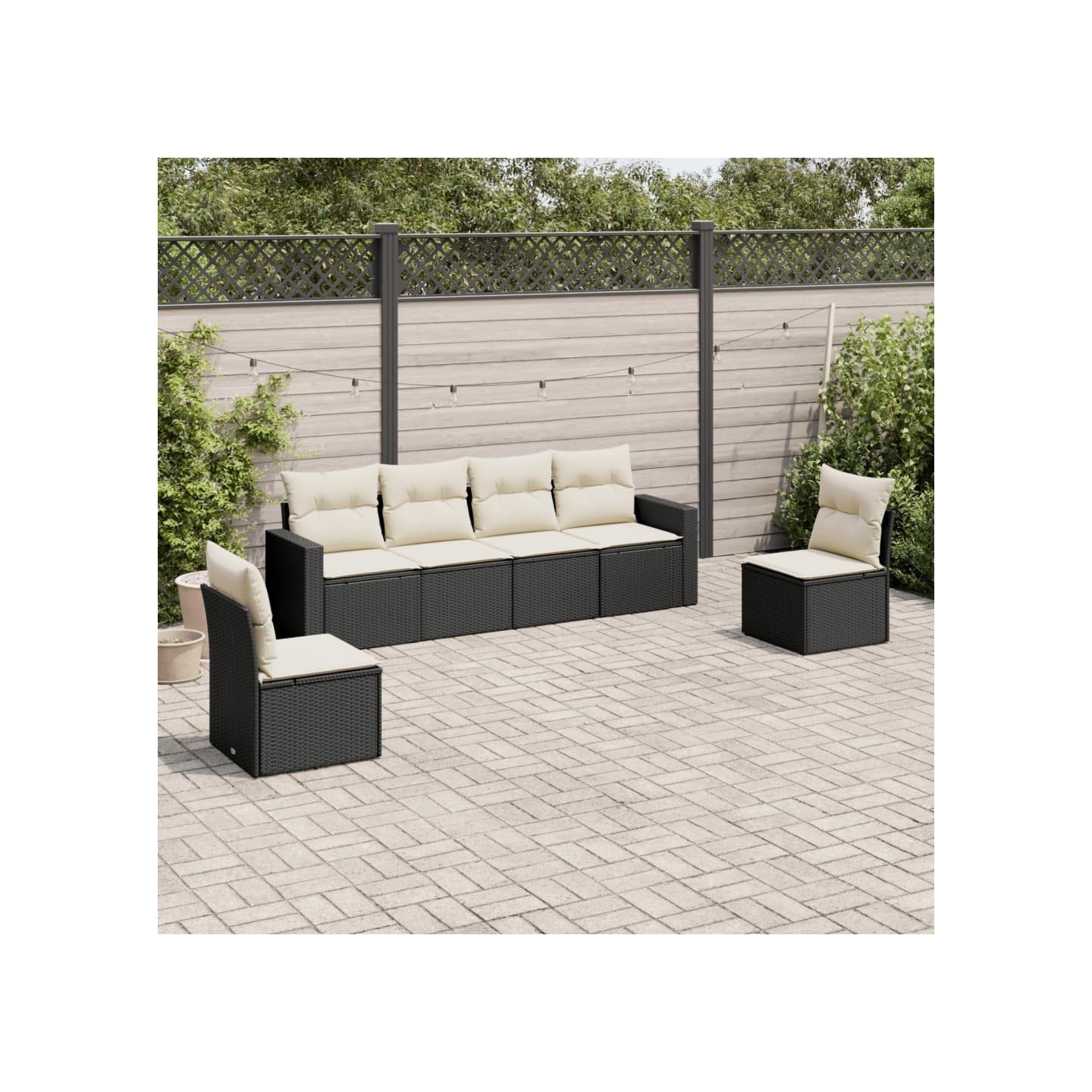 Salon de jardin 6 pcs avec coussins noir résine tressée