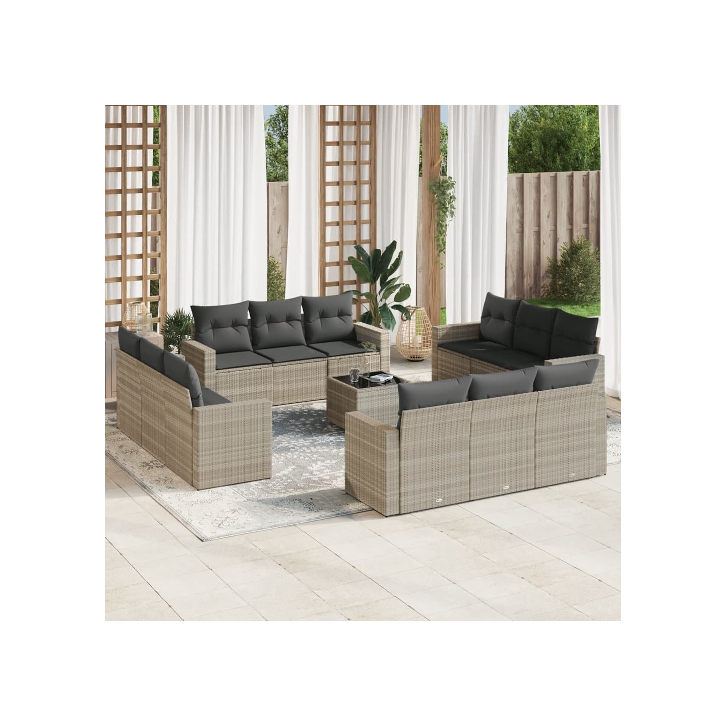Salon de jardin avec coussins 13 pcs gris clair résine tressée