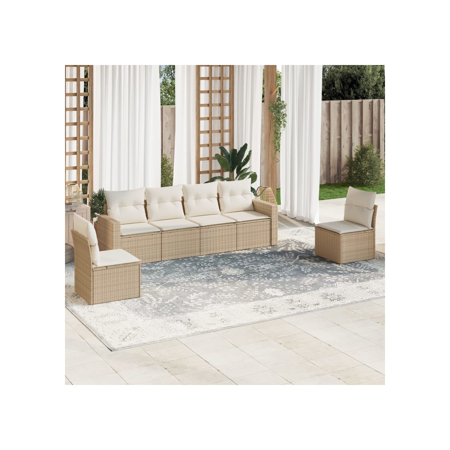 Salon de jardin avec coussins 6 pcs beige résine tressée