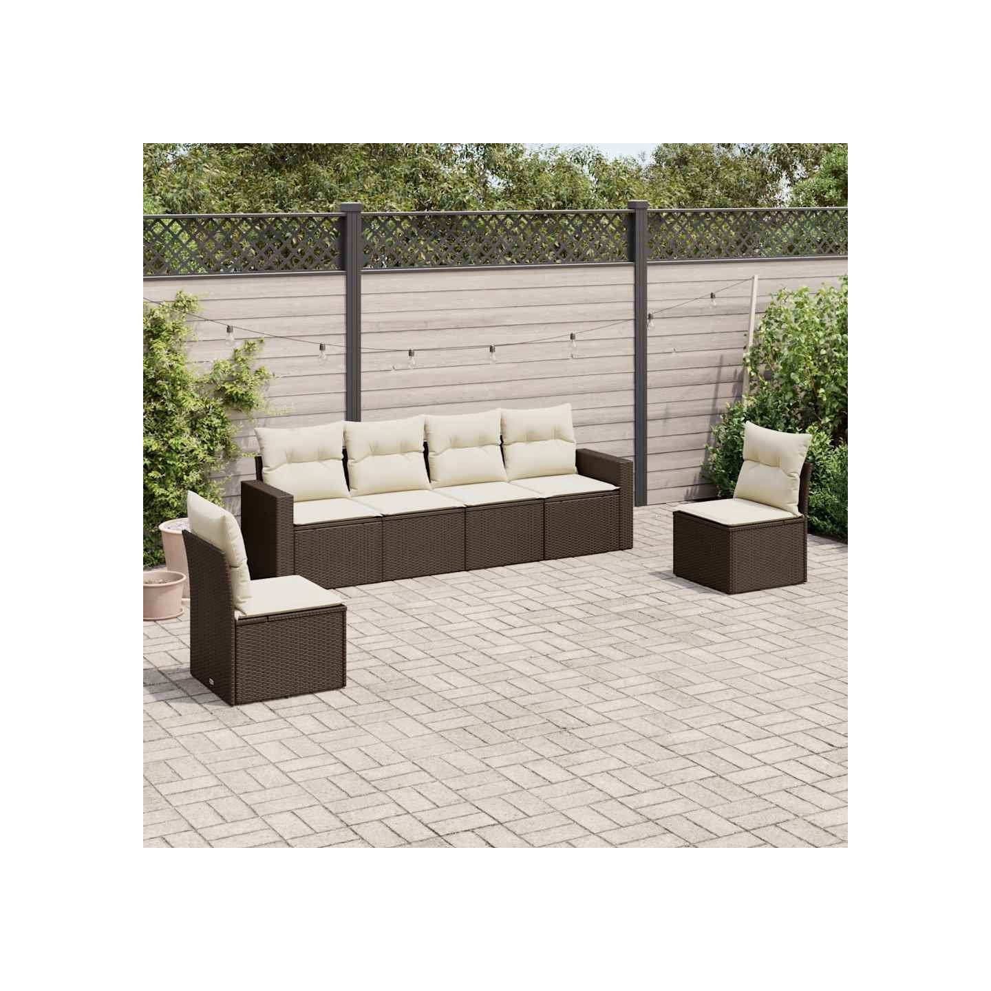 Salon de jardin avec coussins 6 pcs marron résine tressée