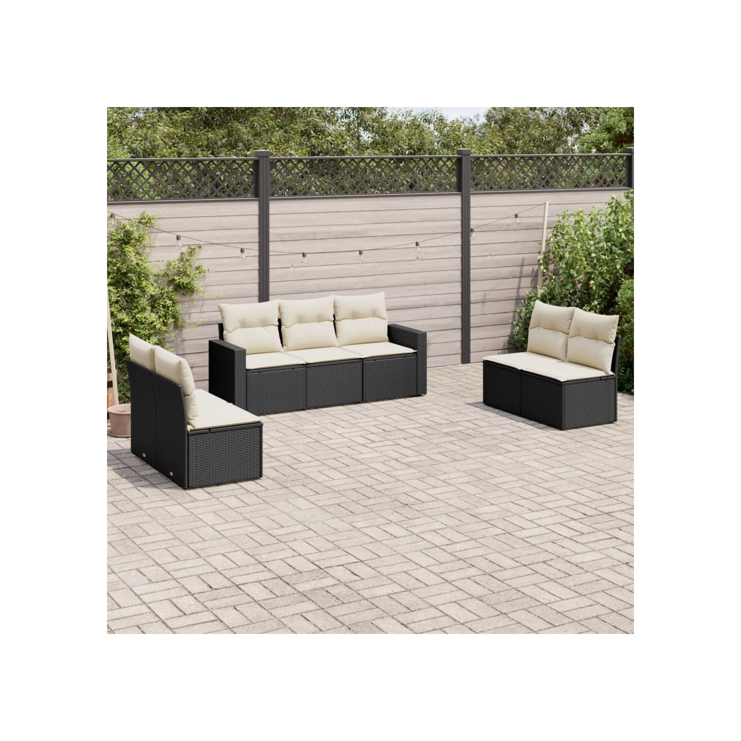 Salon de jardin 7 pcs avec coussins noir résine tressée