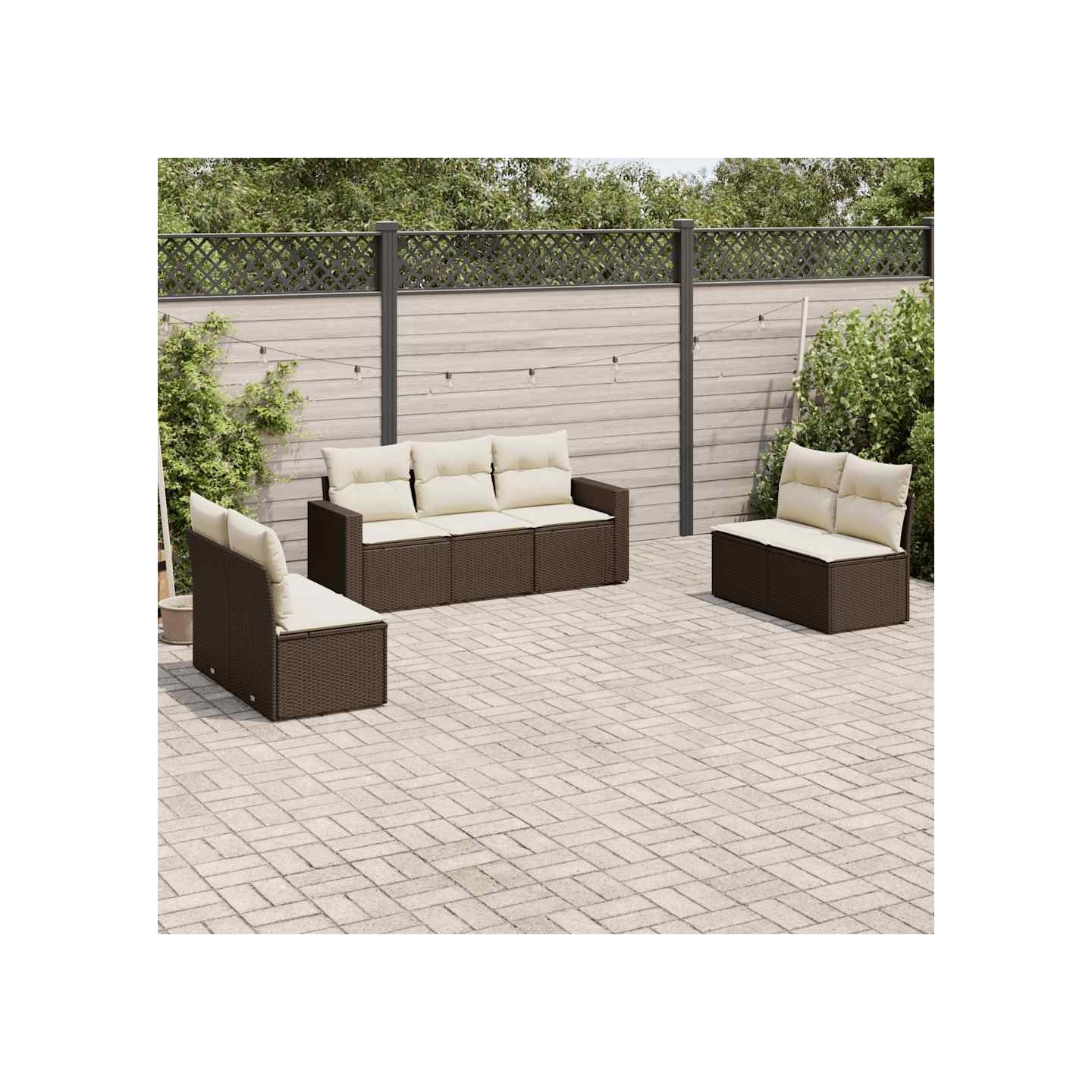 Salon de jardin avec coussins 7 pcs marron résine tressée