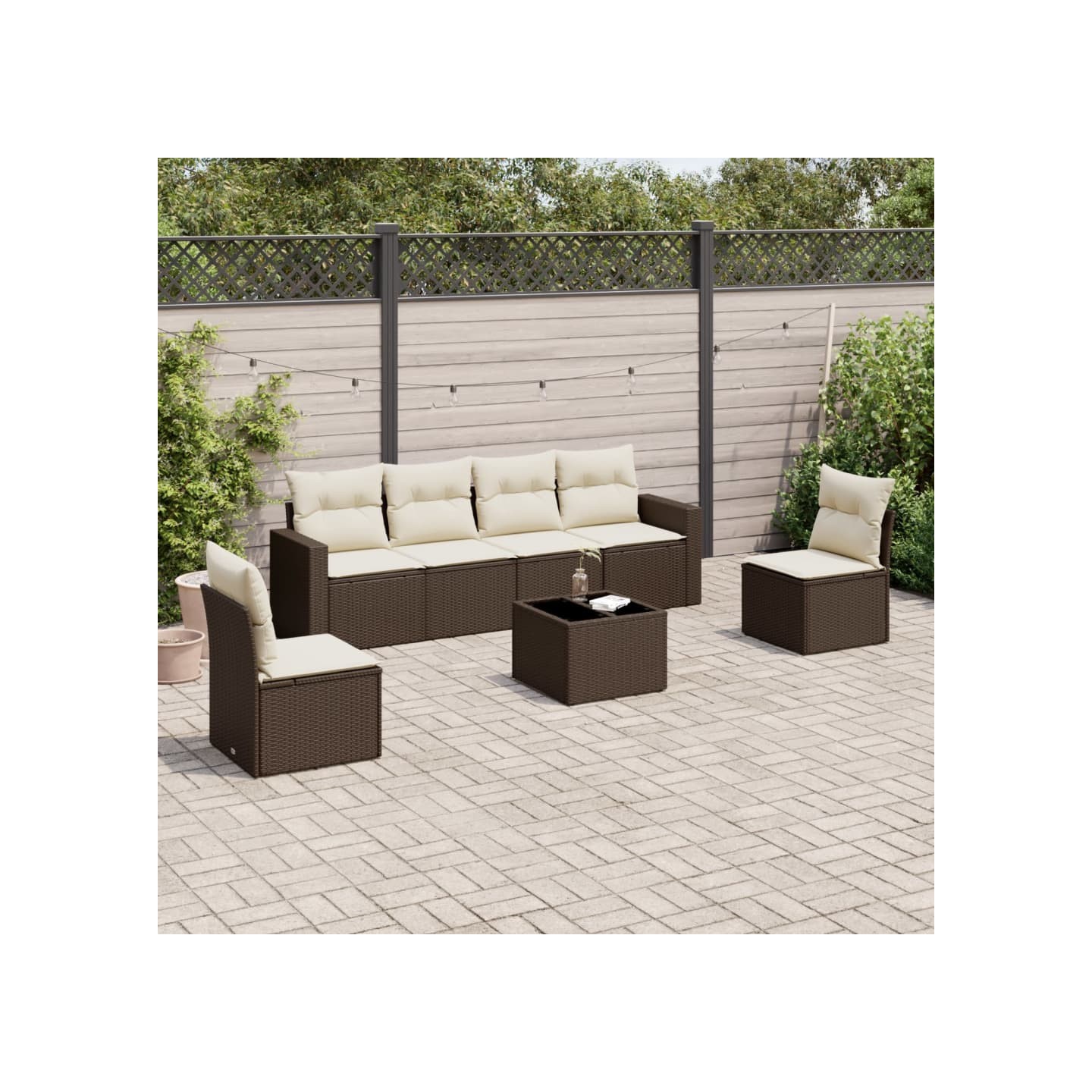 Salon de jardin avec coussins 7 pcs marron résine tressée