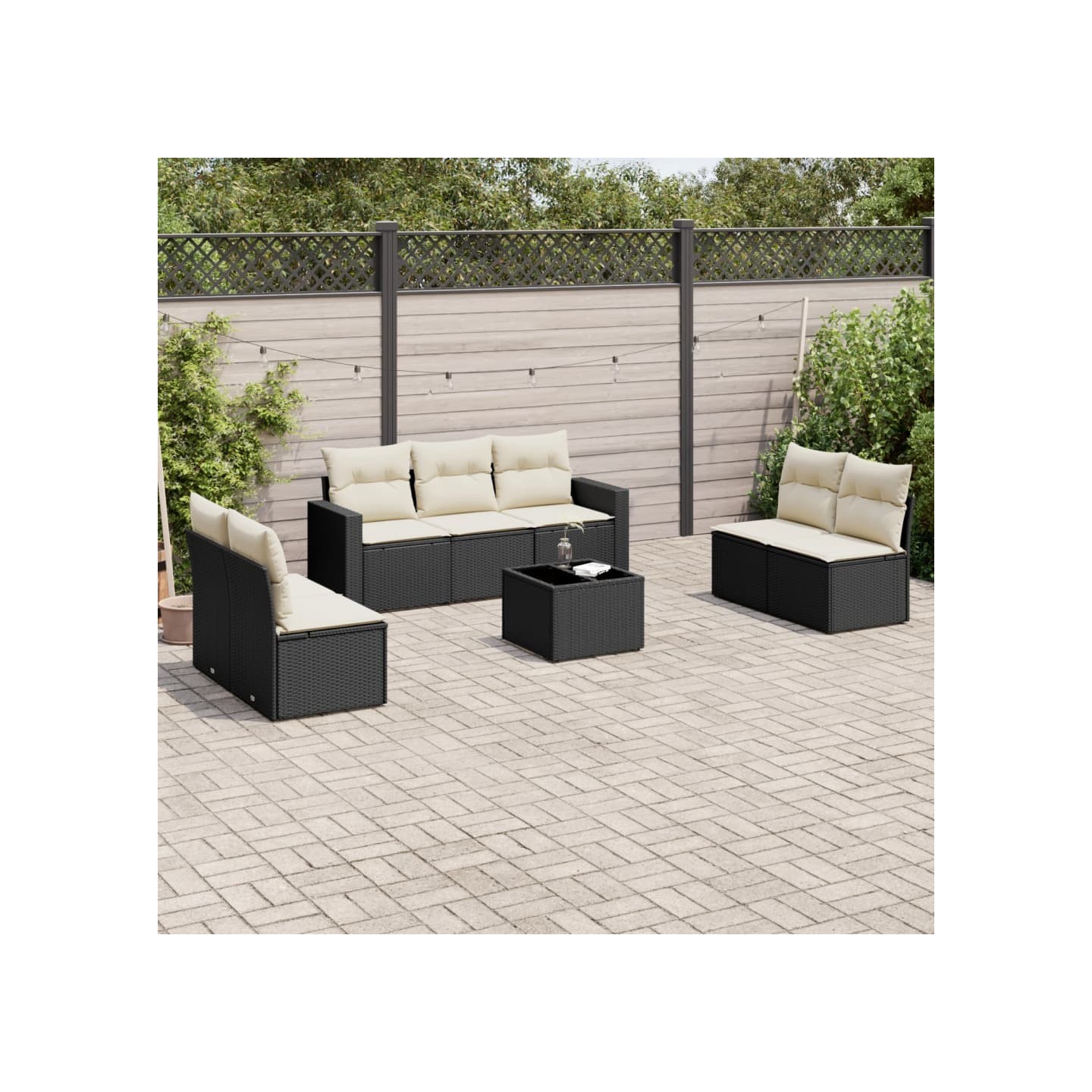 Salon de jardin 8 pcs avec coussins noir résine tressée