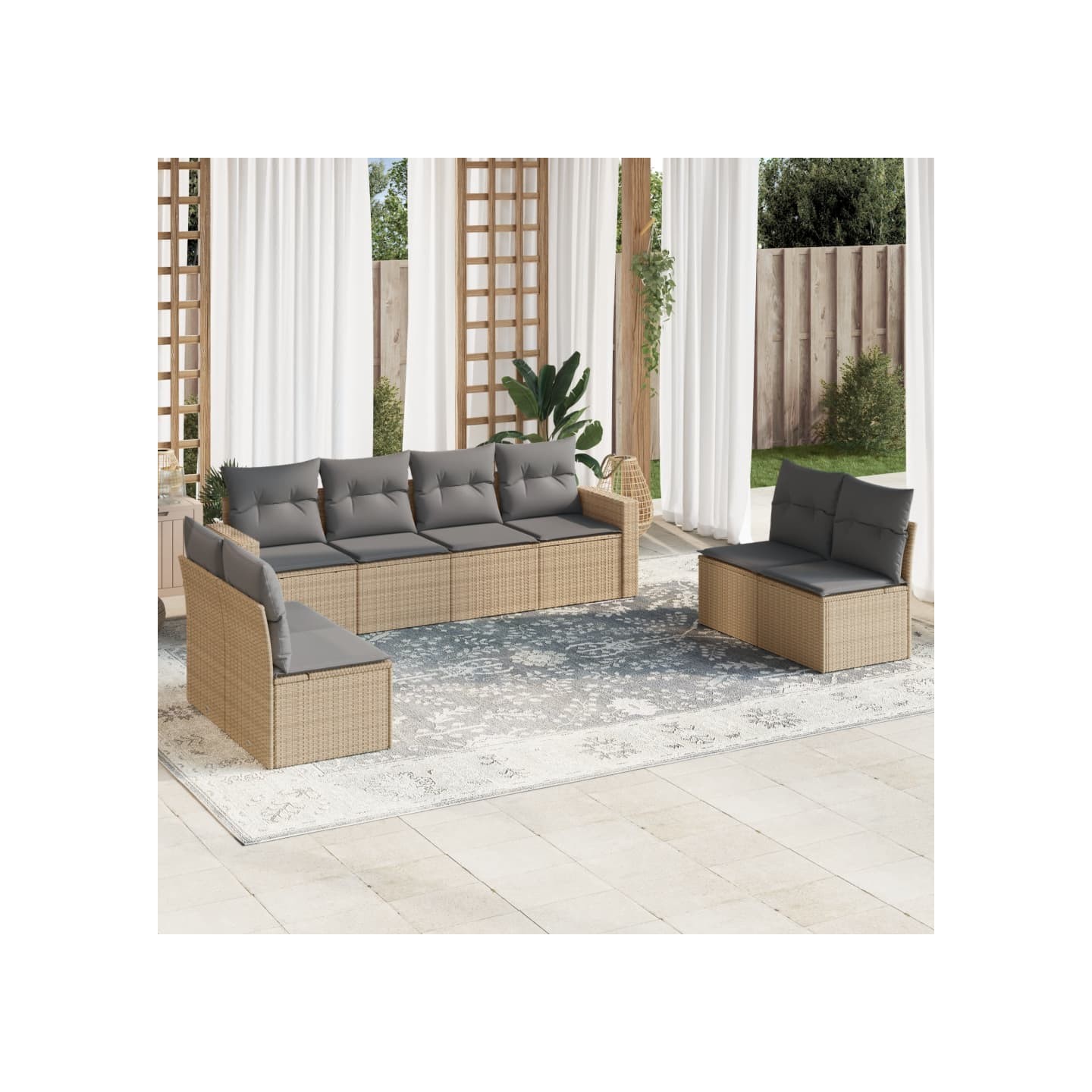 Salon de jardin avec coussins 8 pcs beige résine tressée