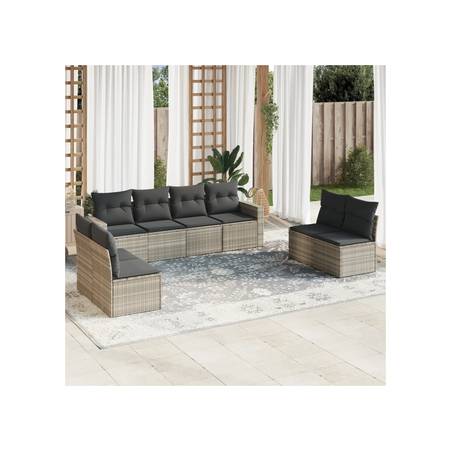 Salon de jardin 8 pcs avec coussins gris clair résine tressée