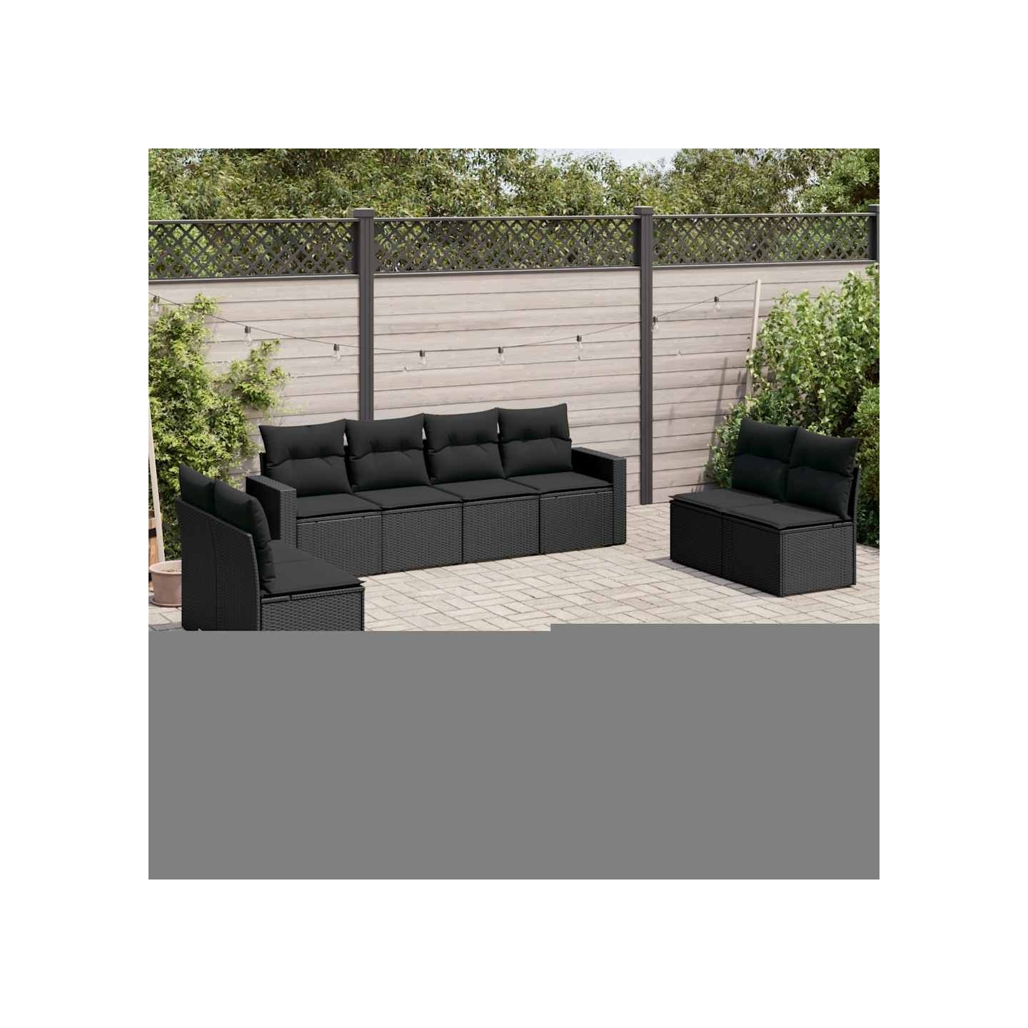 Salon de jardin 8 pcs avec coussins noir résine tressée