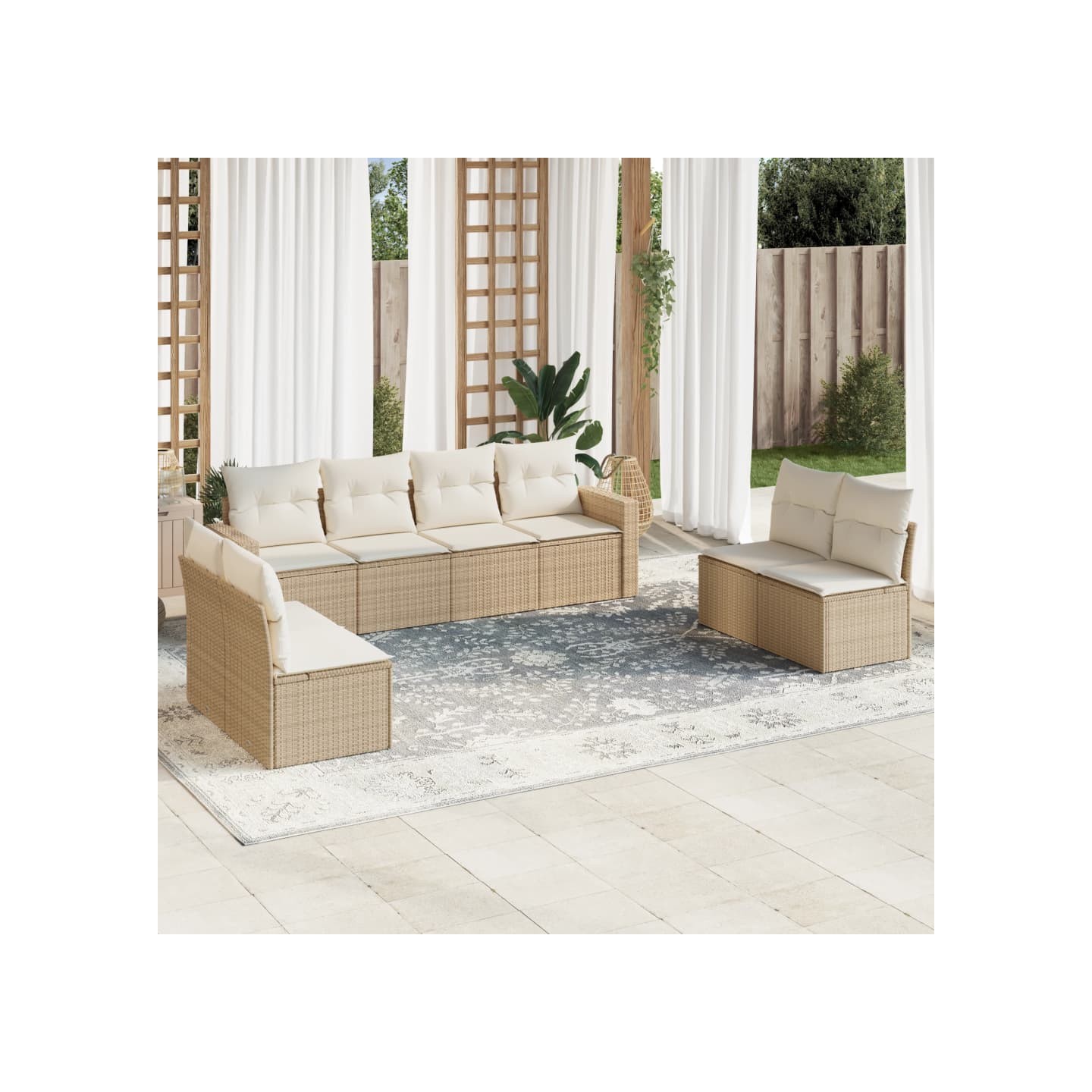 Salon de jardin avec coussins 9 pcs beige résine tressée