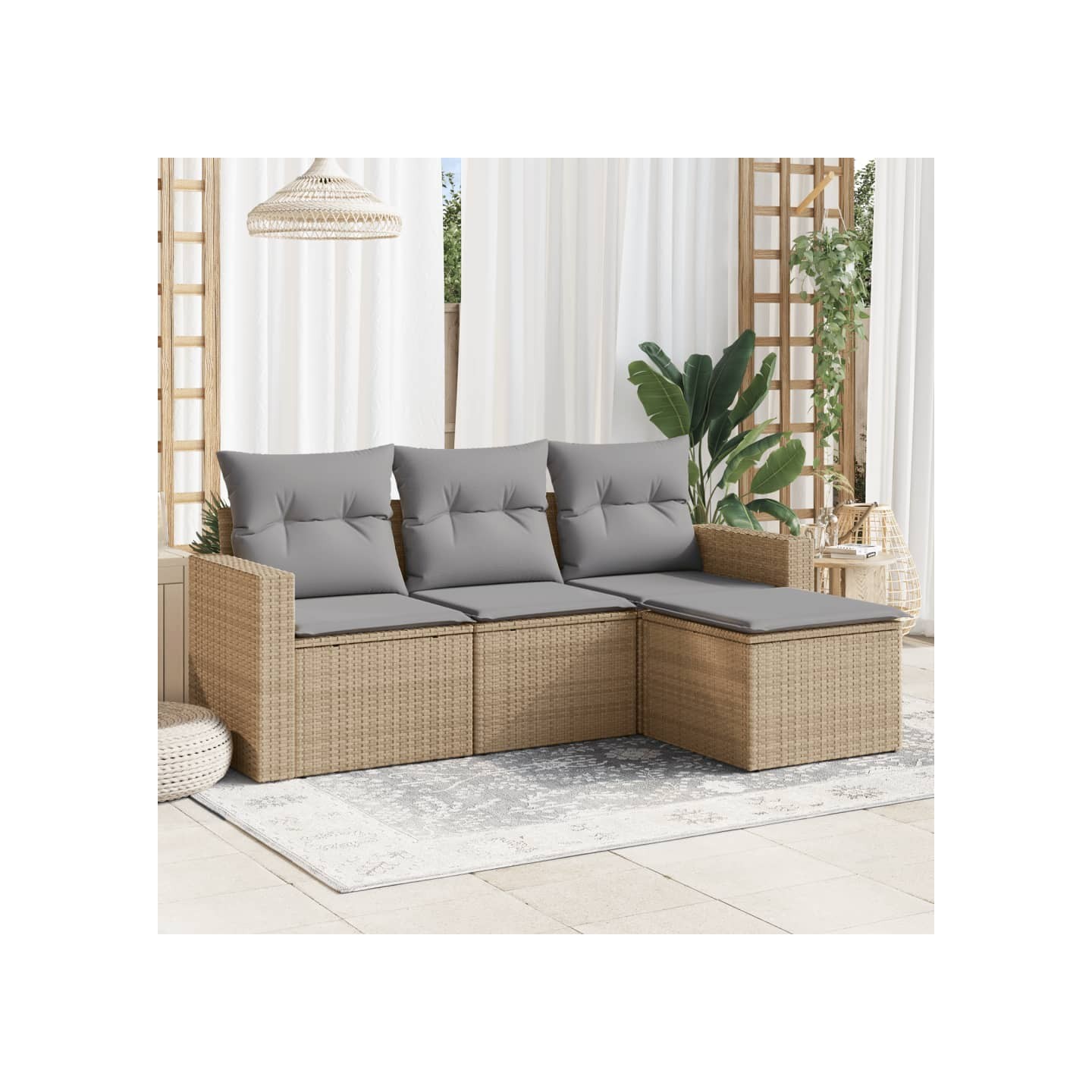 Salon de jardin avec coussins 4 pcs beige résine tressée