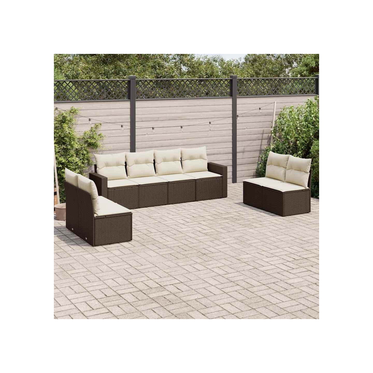 Salon de jardin 8 pcs avec coussins marron résine tressée