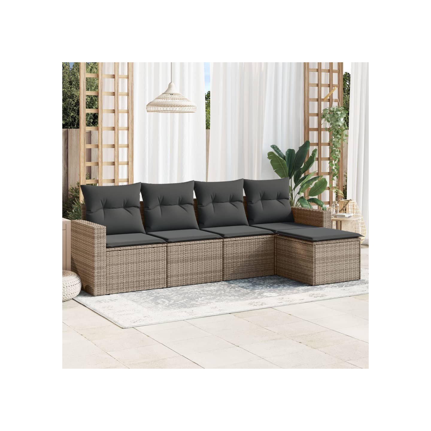 Salon de jardin 5 pcs avec coussins gris résine tressée
