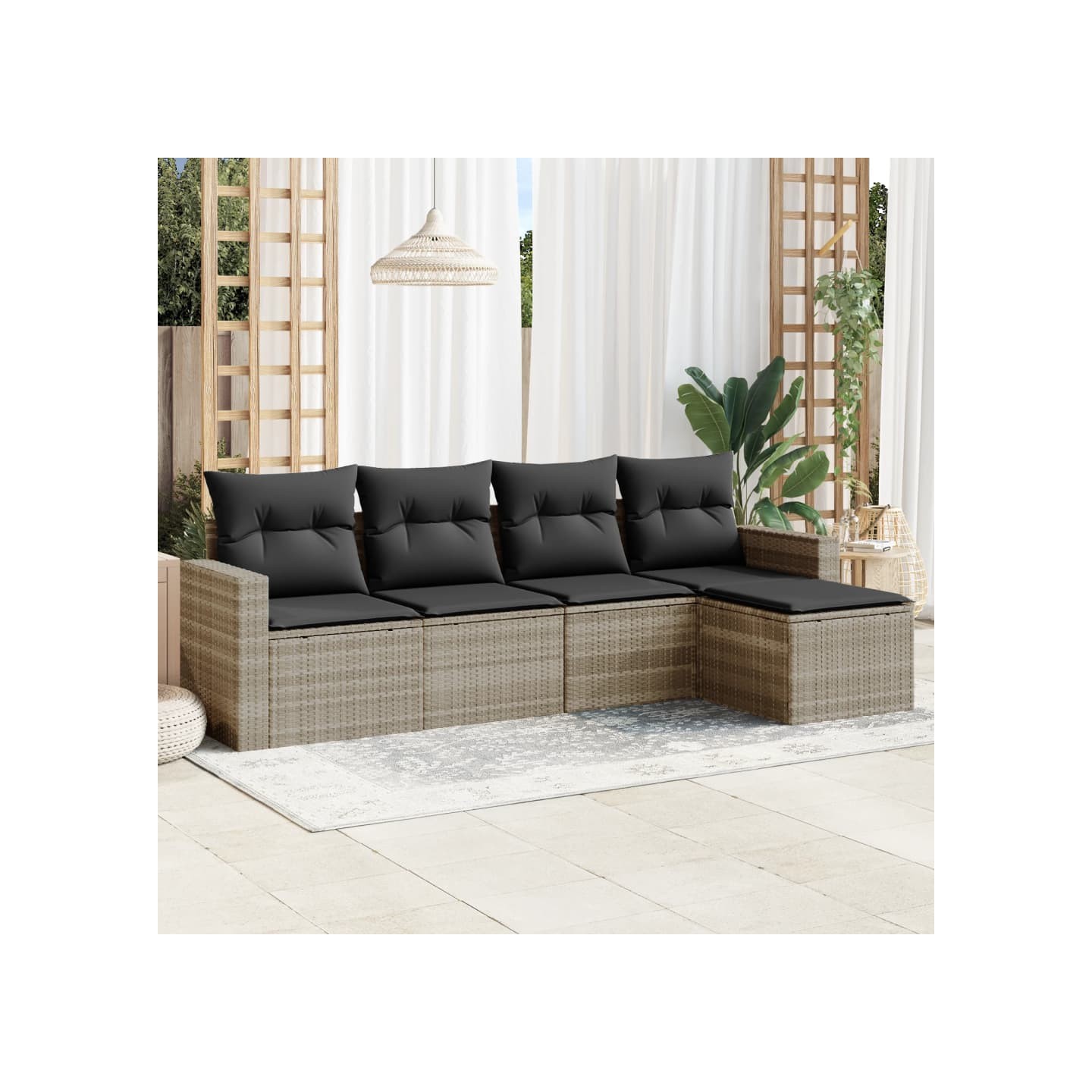 Salon de jardin 5 pcs avec coussins gris clair résine tressée