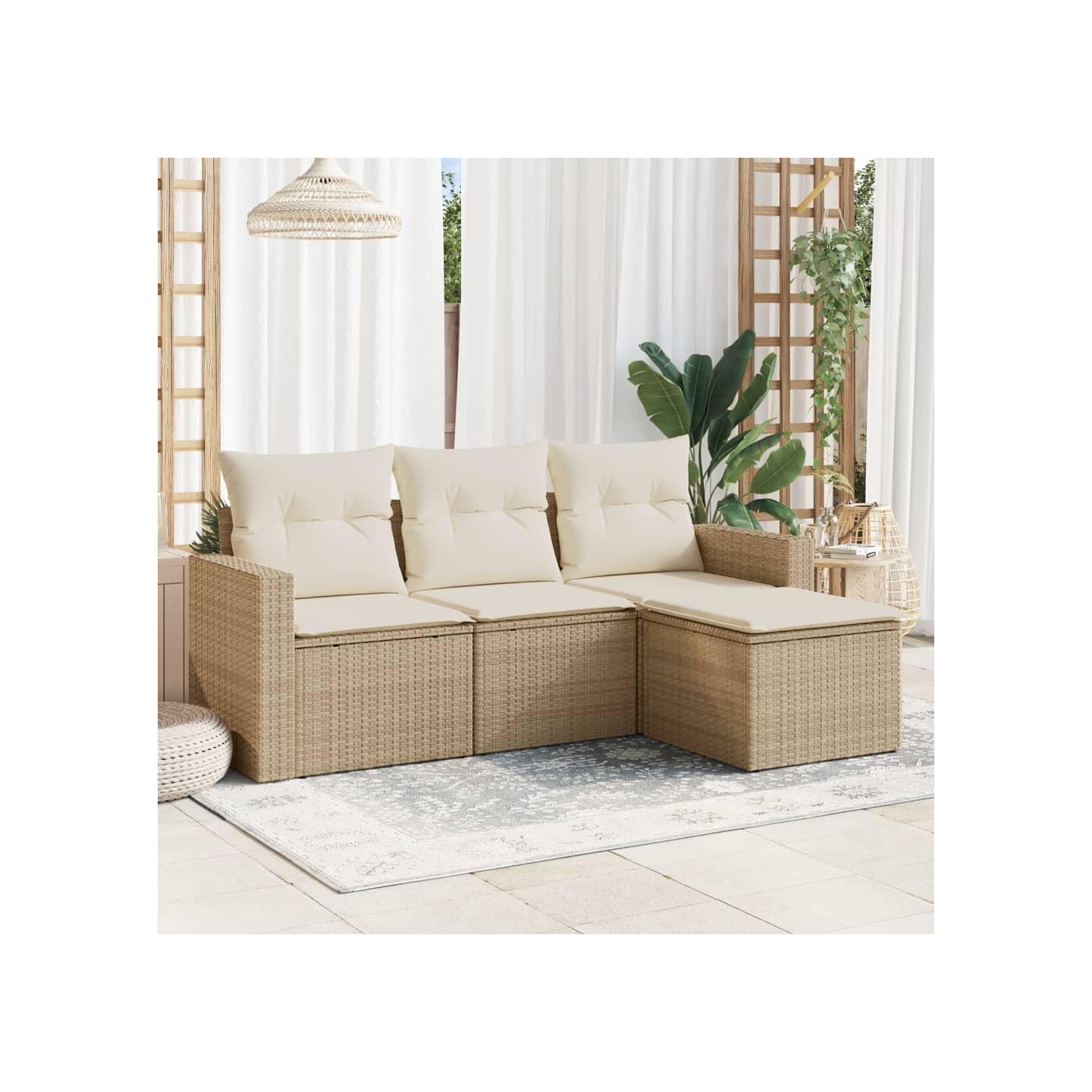 Salon de jardin avec coussins 4 pcs beige résine tressée