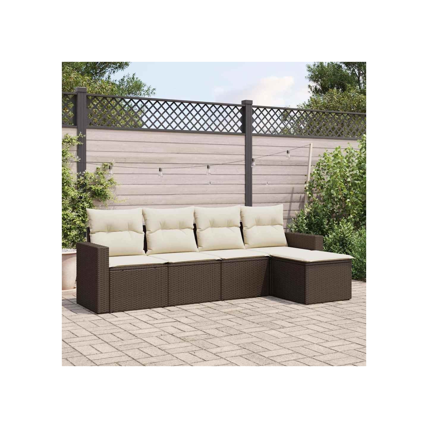 Salon de jardin avec coussins 5 pcs marron résine tressée