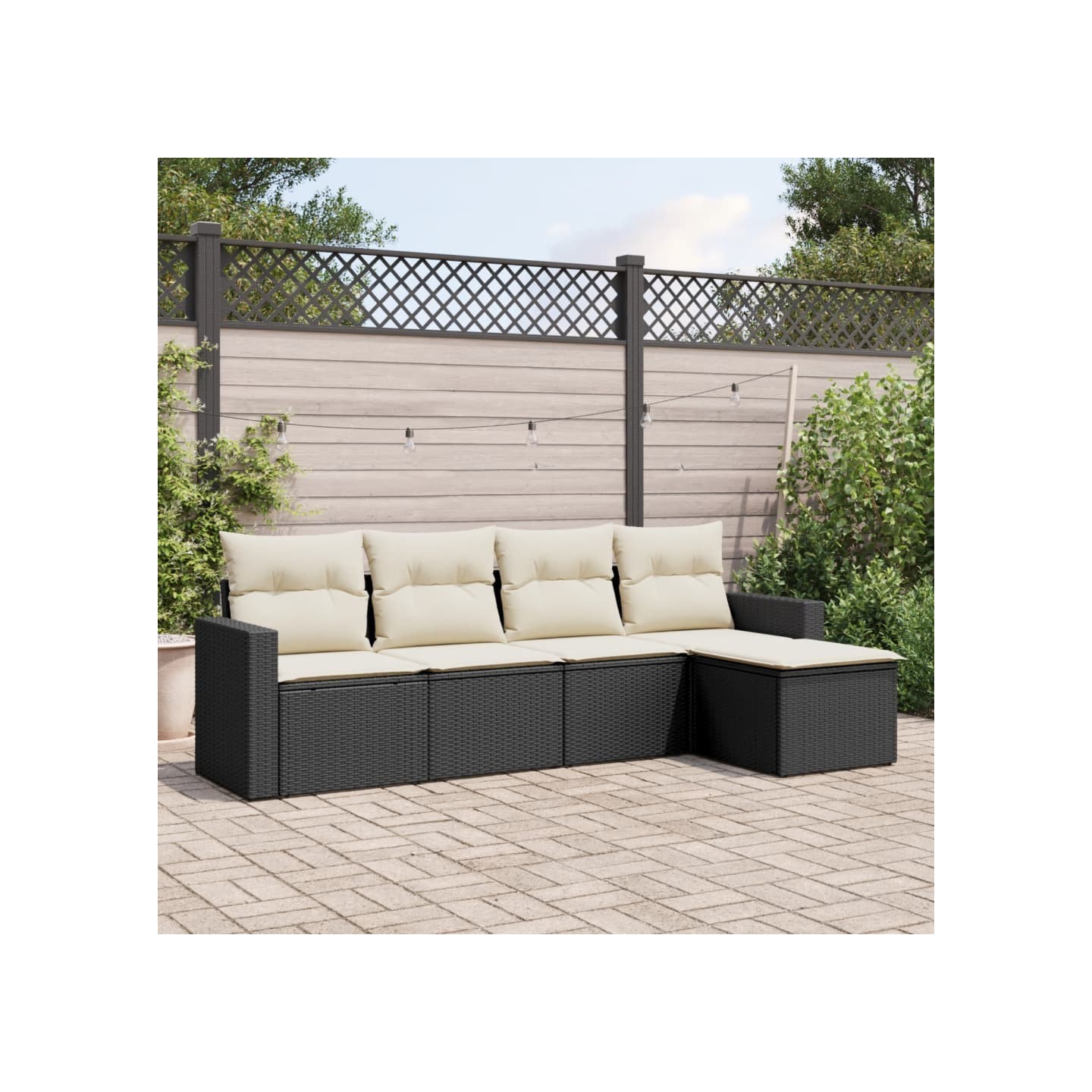 Salon de jardin 5 pcs avec coussins noir résine tressée
