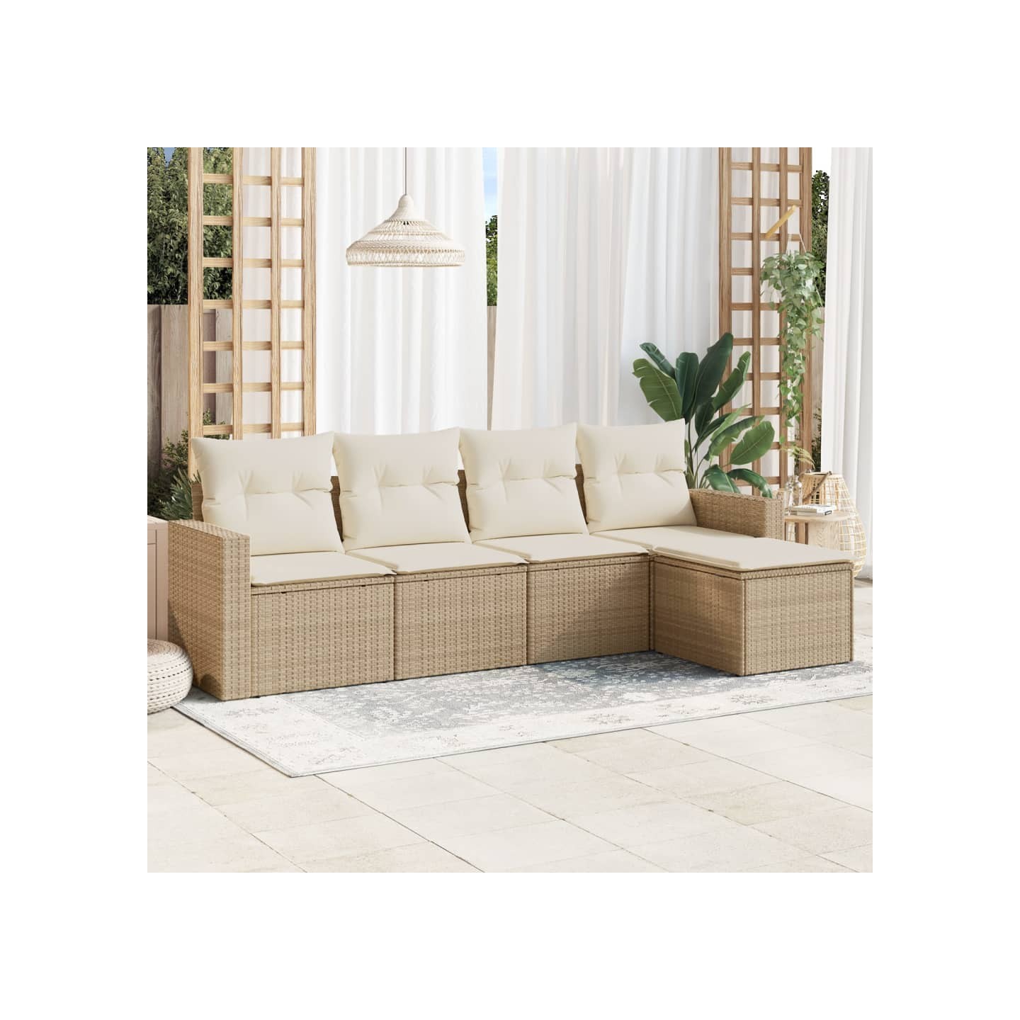 Salon de jardin avec coussins 5 pcs beige résine tressée