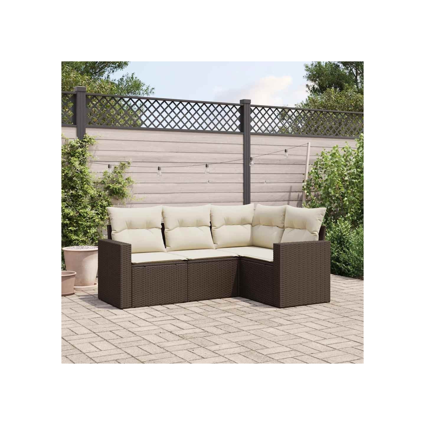 Salon de jardin 4 pcs avec coussins marron résine tressée