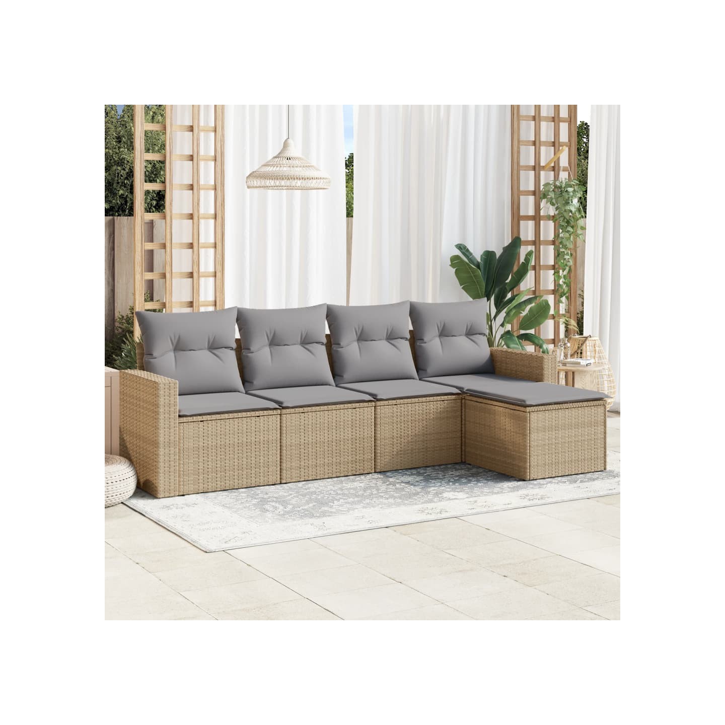 Salon de jardin avec coussins 5 pcs beige résine tressée