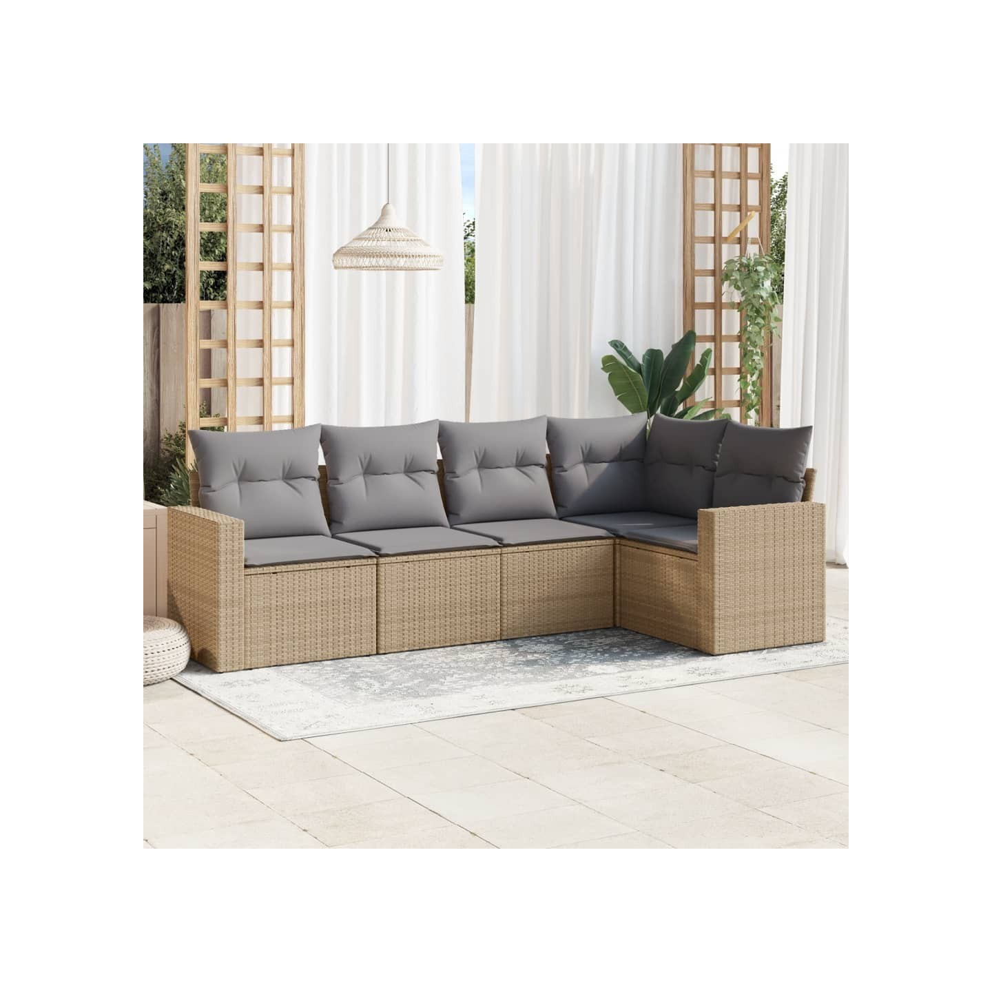 Salon de jardin avec coussins 5 pcs beige résine tressée