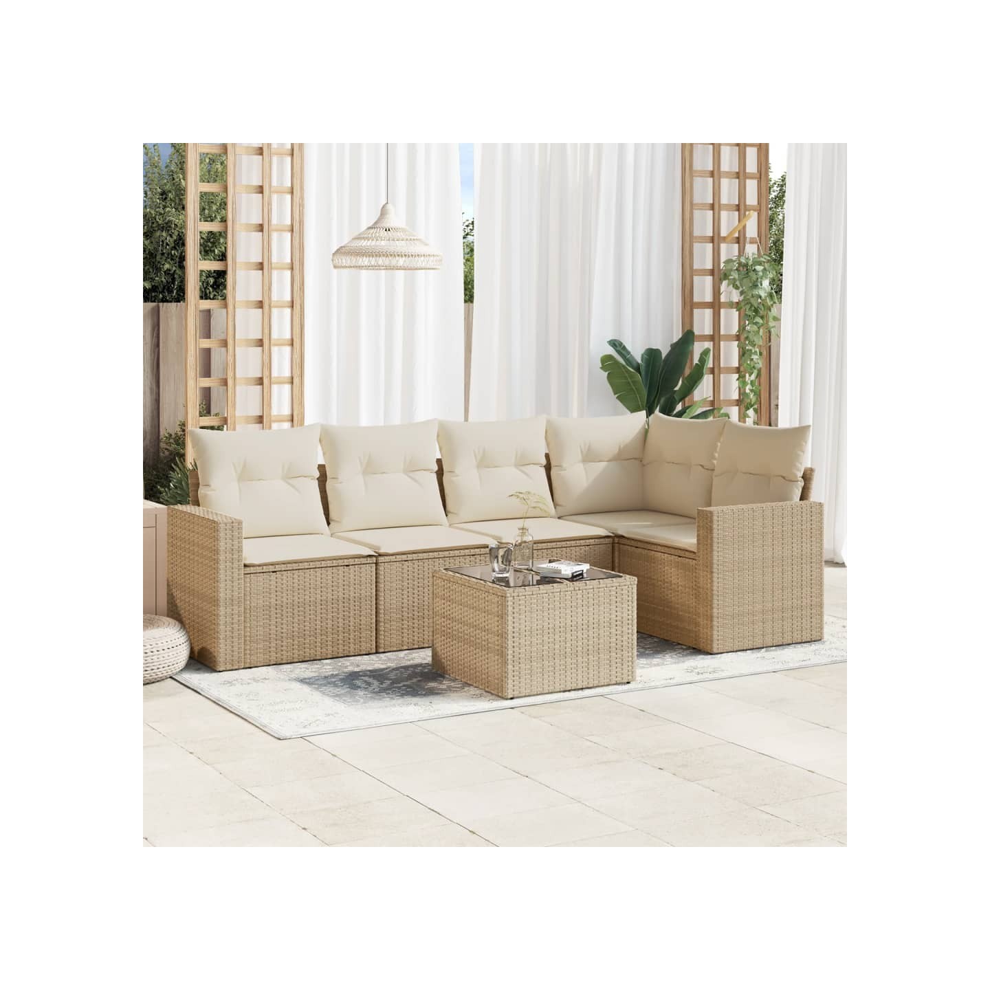 Salon de jardin avec coussins 6 pcs beige résine tressée