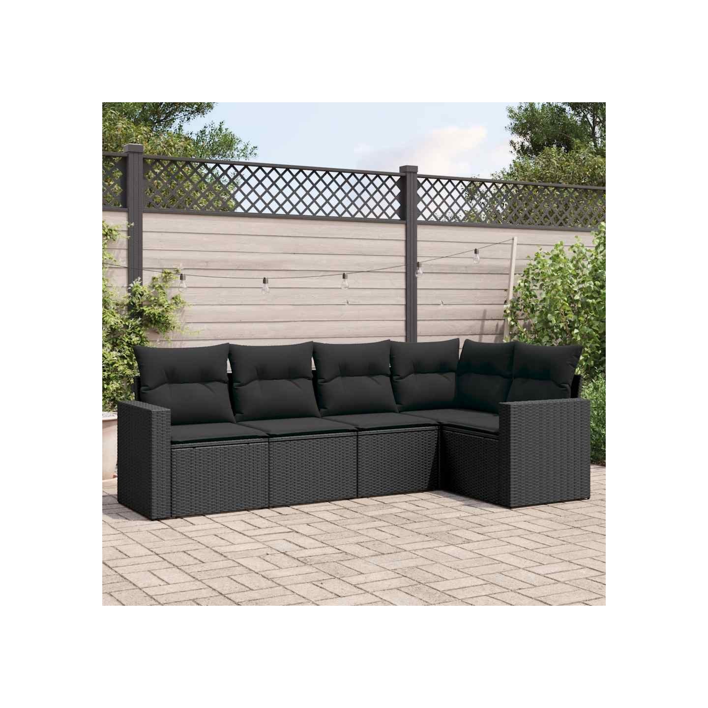 Salon de jardin 5 pcs avec coussins noir résine tressée
