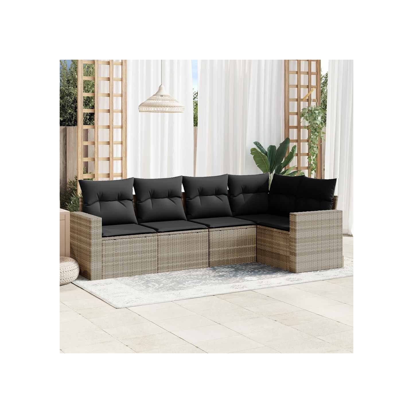 Salon de jardin 5 pcs avec coussins gris clair résine tressée