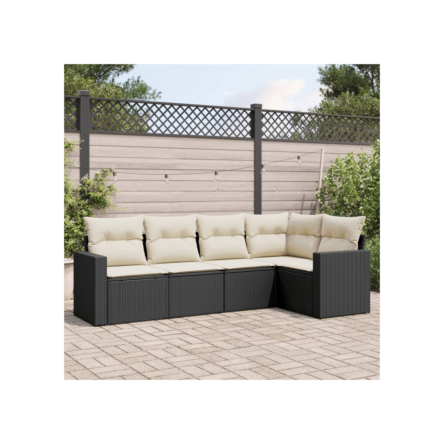 Salon de jardin 5 pcs avec coussins noir résine tressée