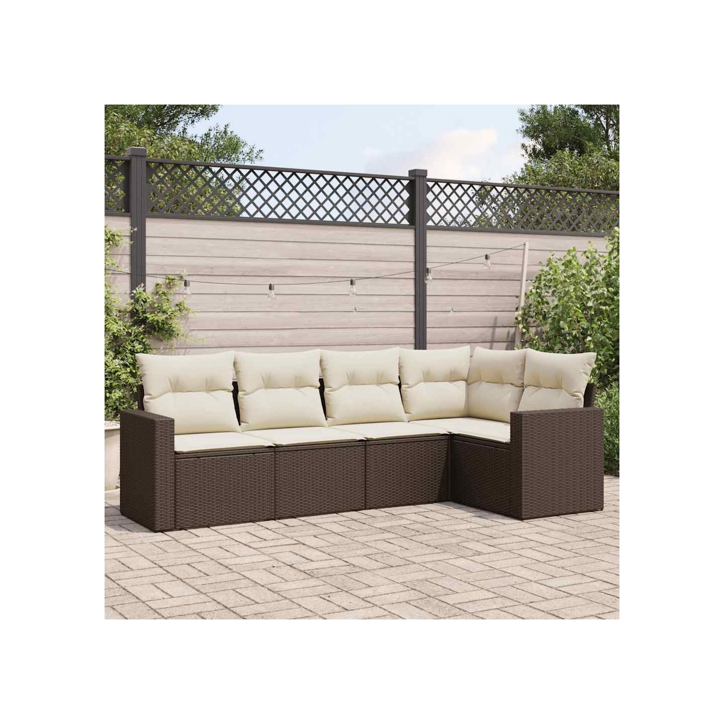 Salon de jardin avec coussins 5 pcs marron résine tressée