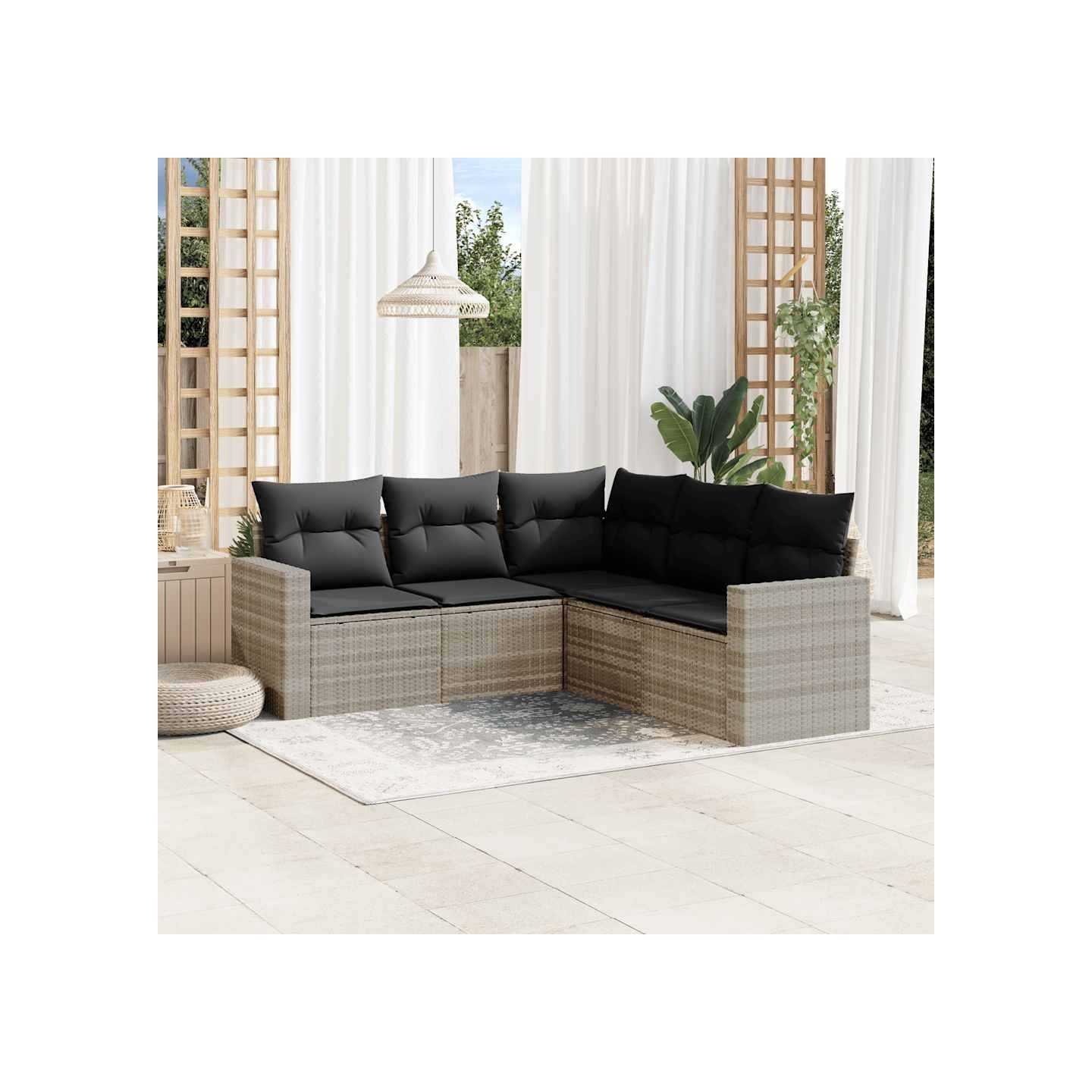 Salon de jardin 5 pcs avec coussins gris clair résine tressée