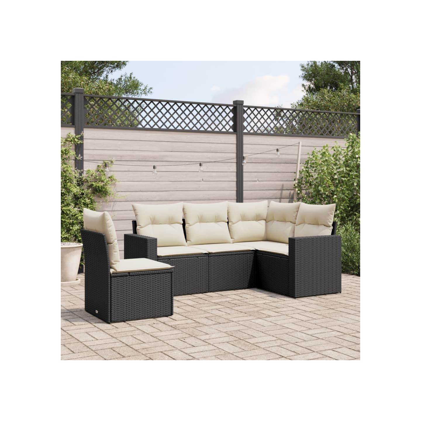 Salon de jardin 5 pcs avec coussins noir résine tressée
