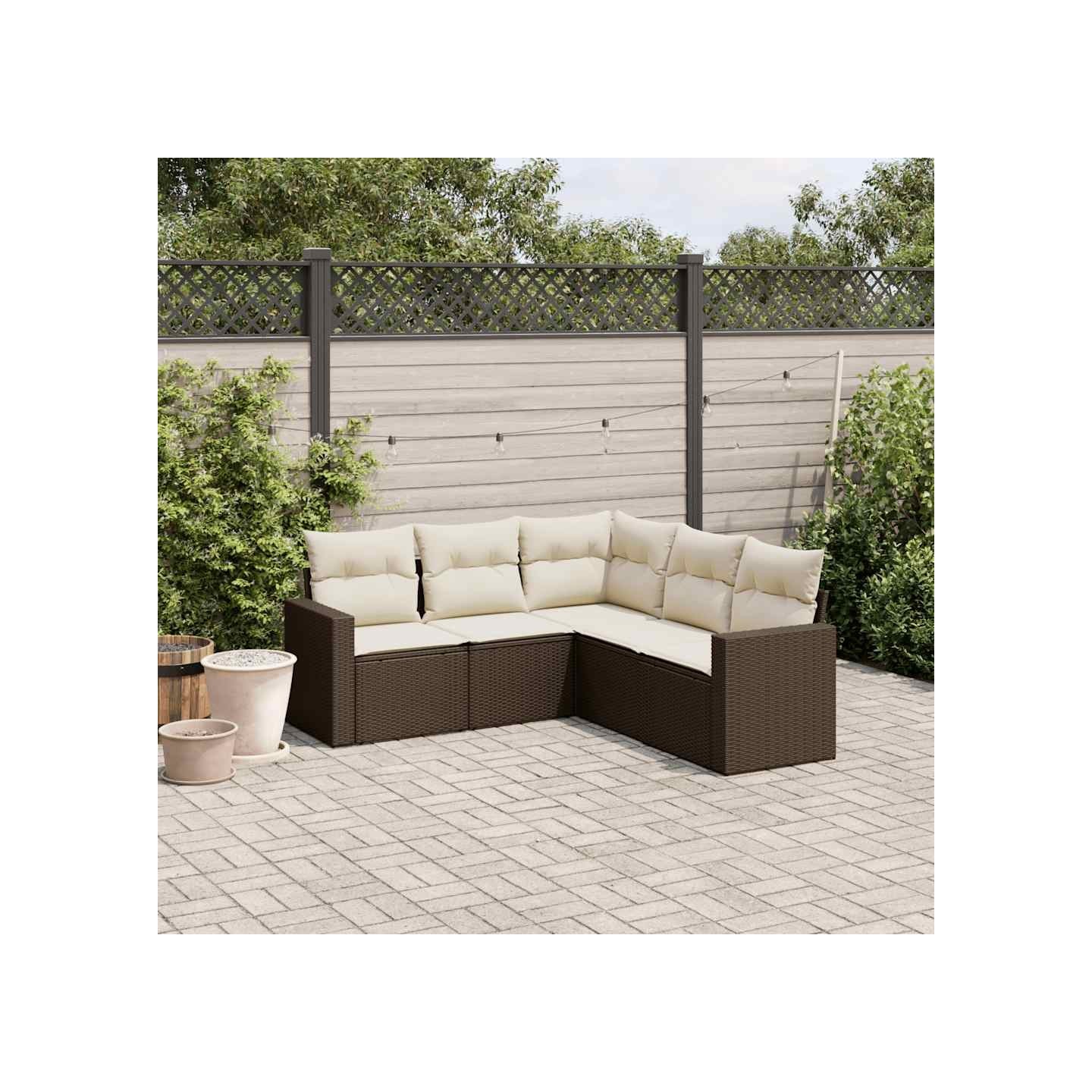 Salon de jardin avec coussins 5 pcs marron résine tressée