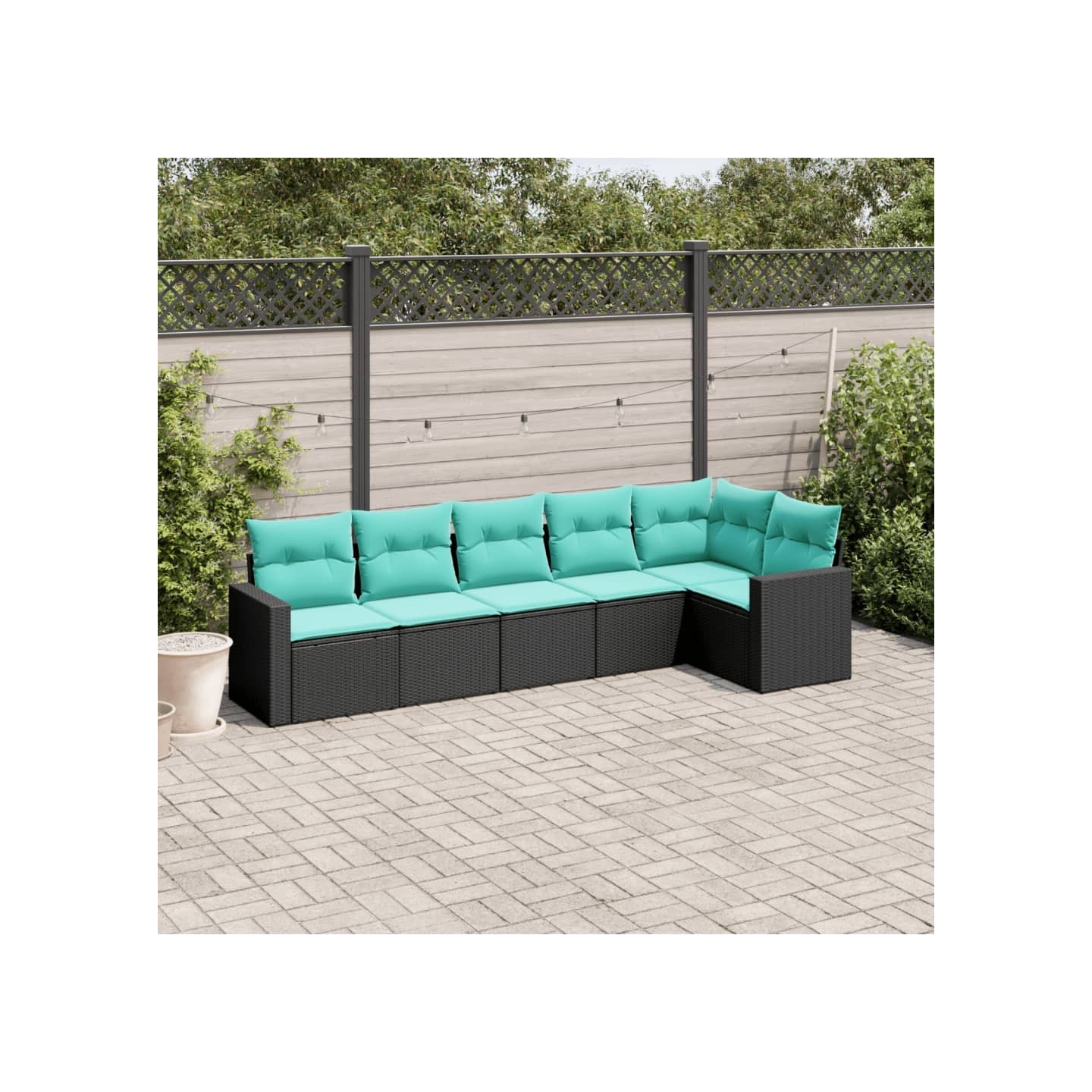 Salon de jardin 6 pcs avec coussins noir résine tressée