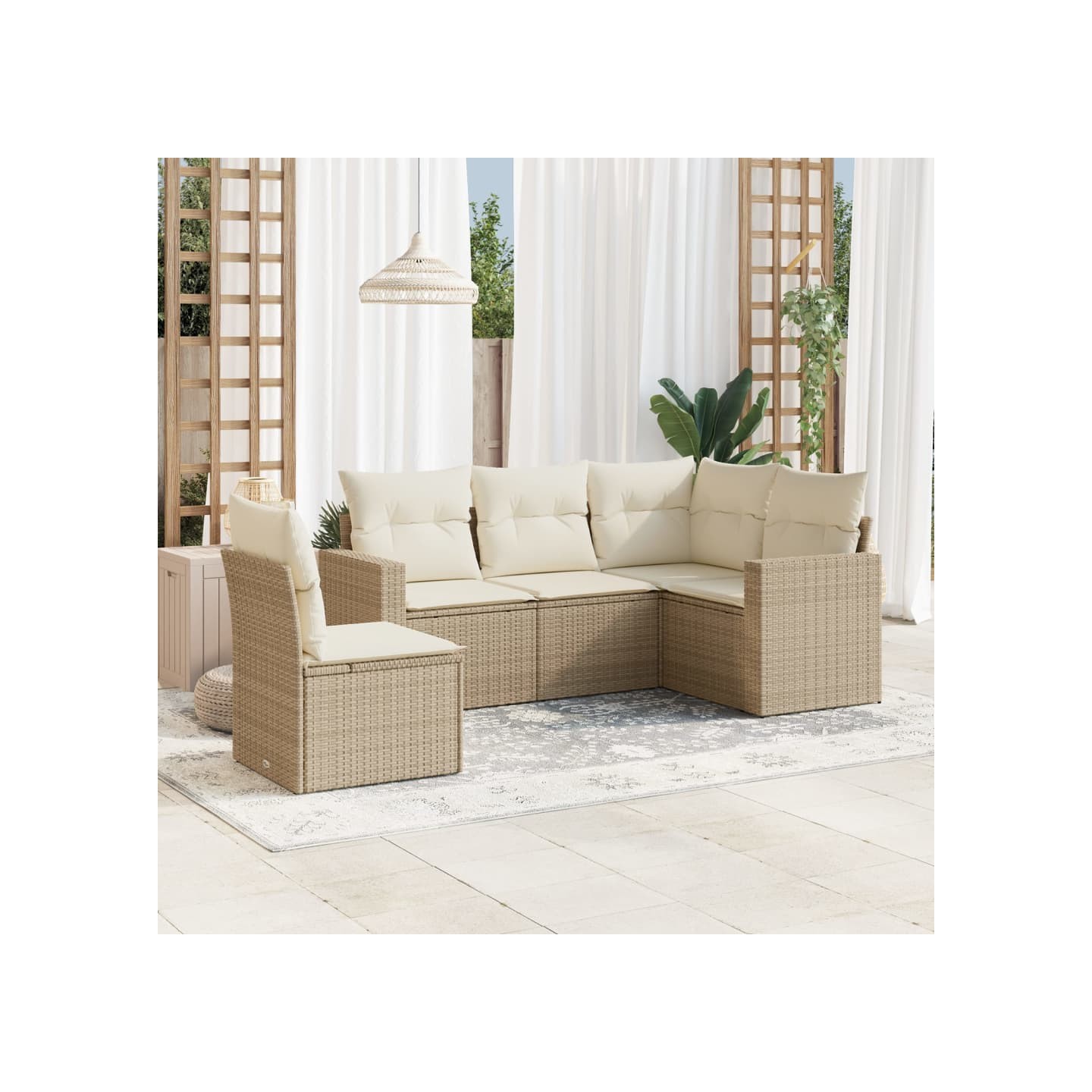 Salon de jardin avec coussins 5 pcs beige résine tressée