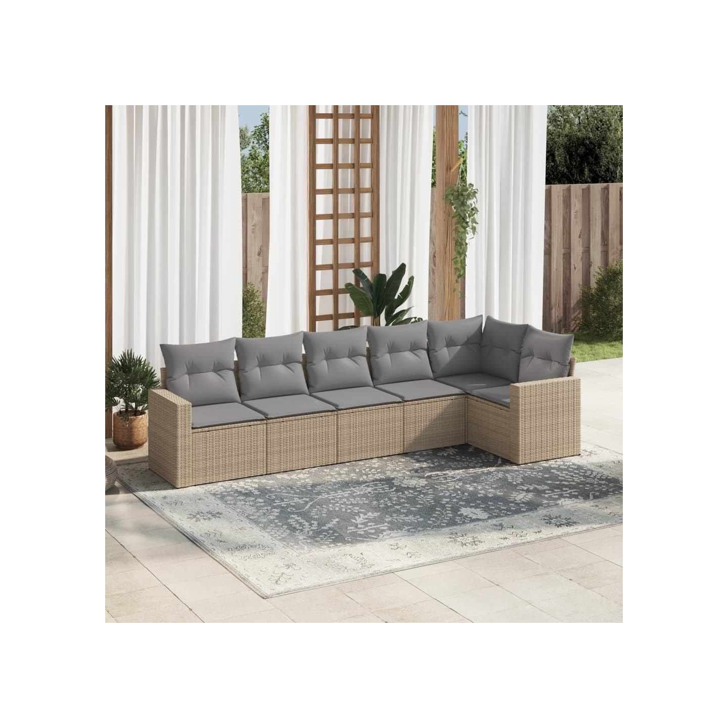 Salon de jardin avec coussins 6 pcs beige résine tressée