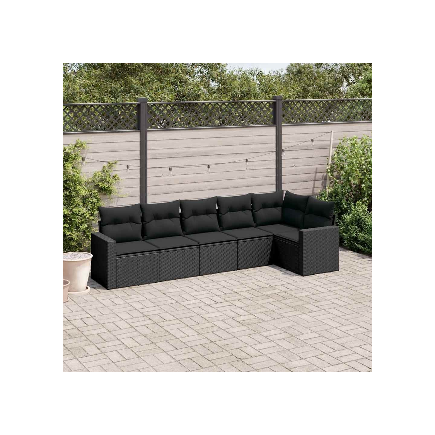 Salon de jardin 6 pcs avec coussins noir résine tressée