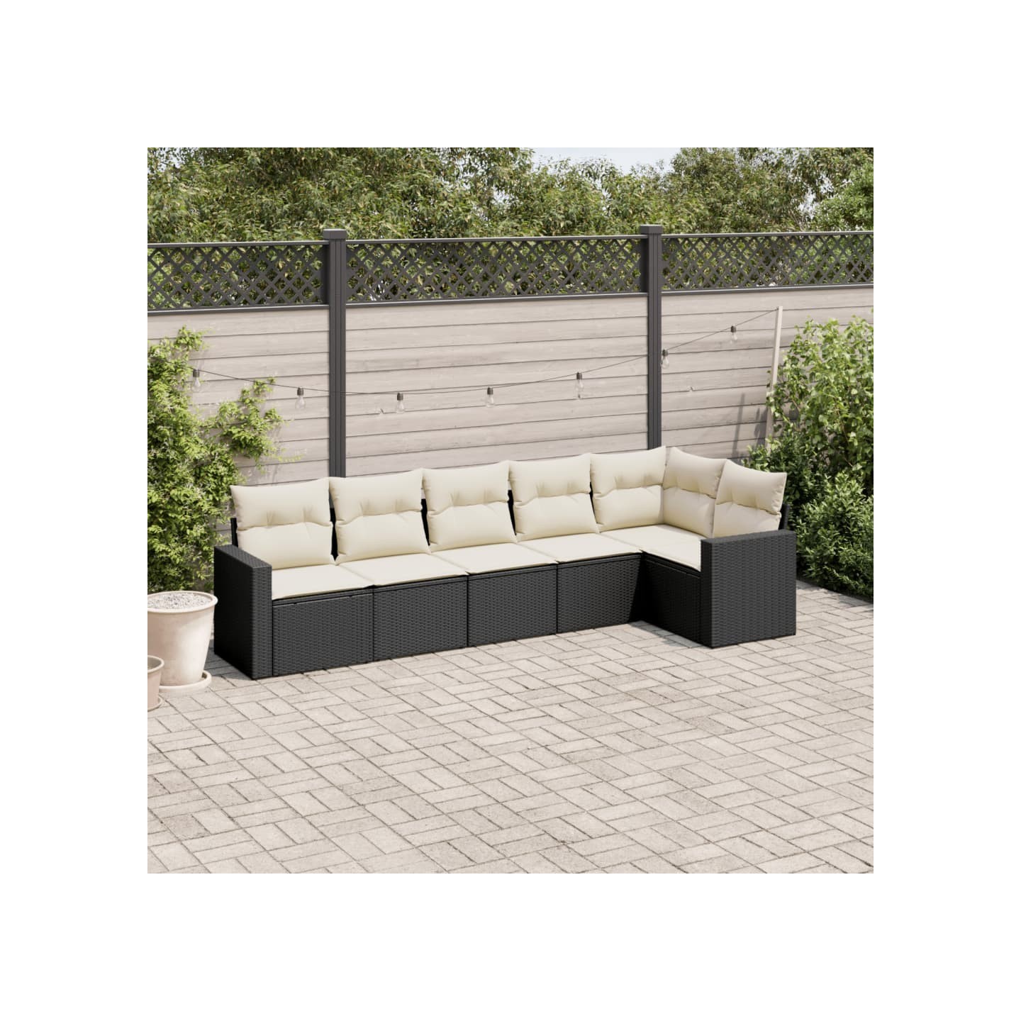 Salon de jardin 6 pcs avec coussins noir résine tressée