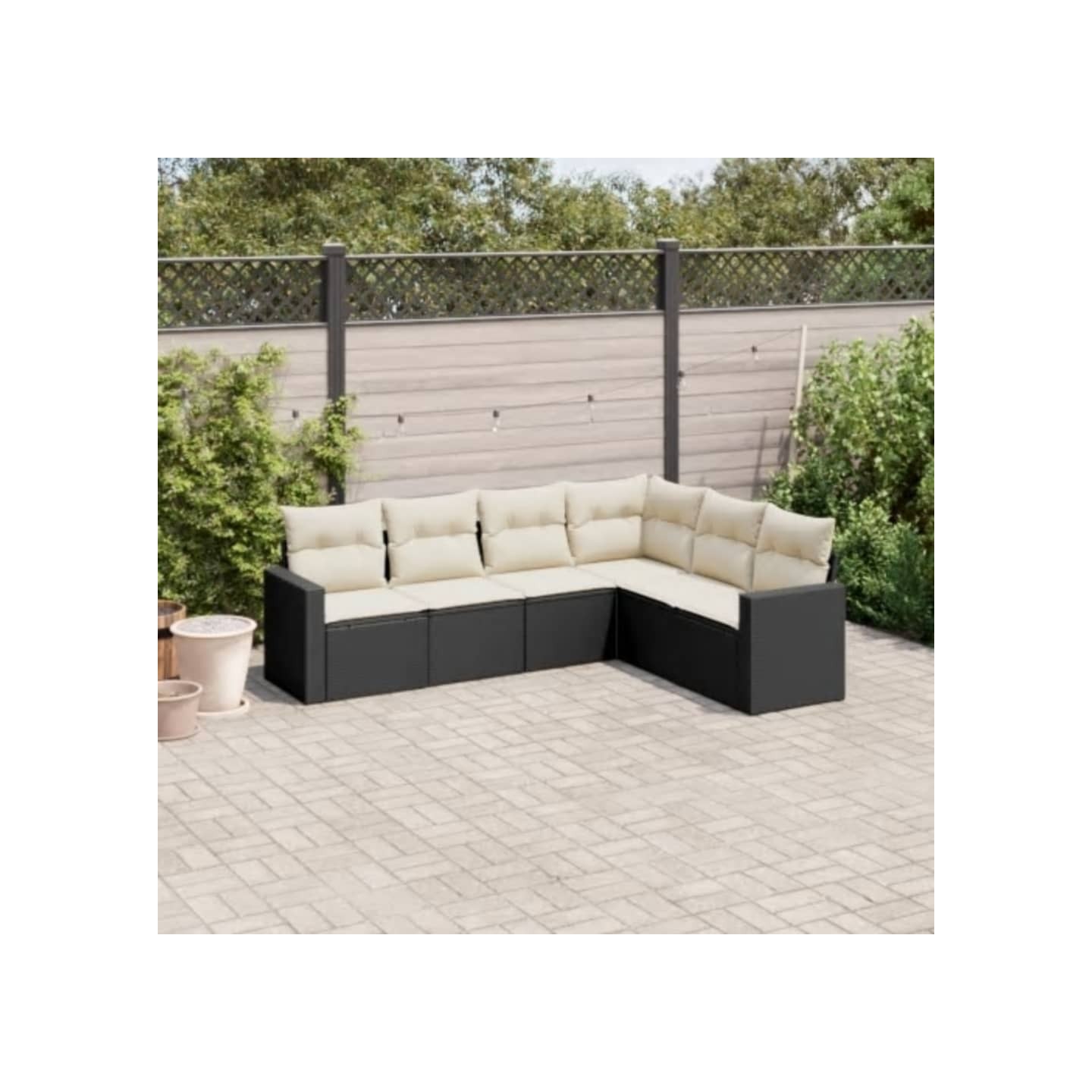 Salon de jardin 6 pcs avec coussins noir résine tressée
