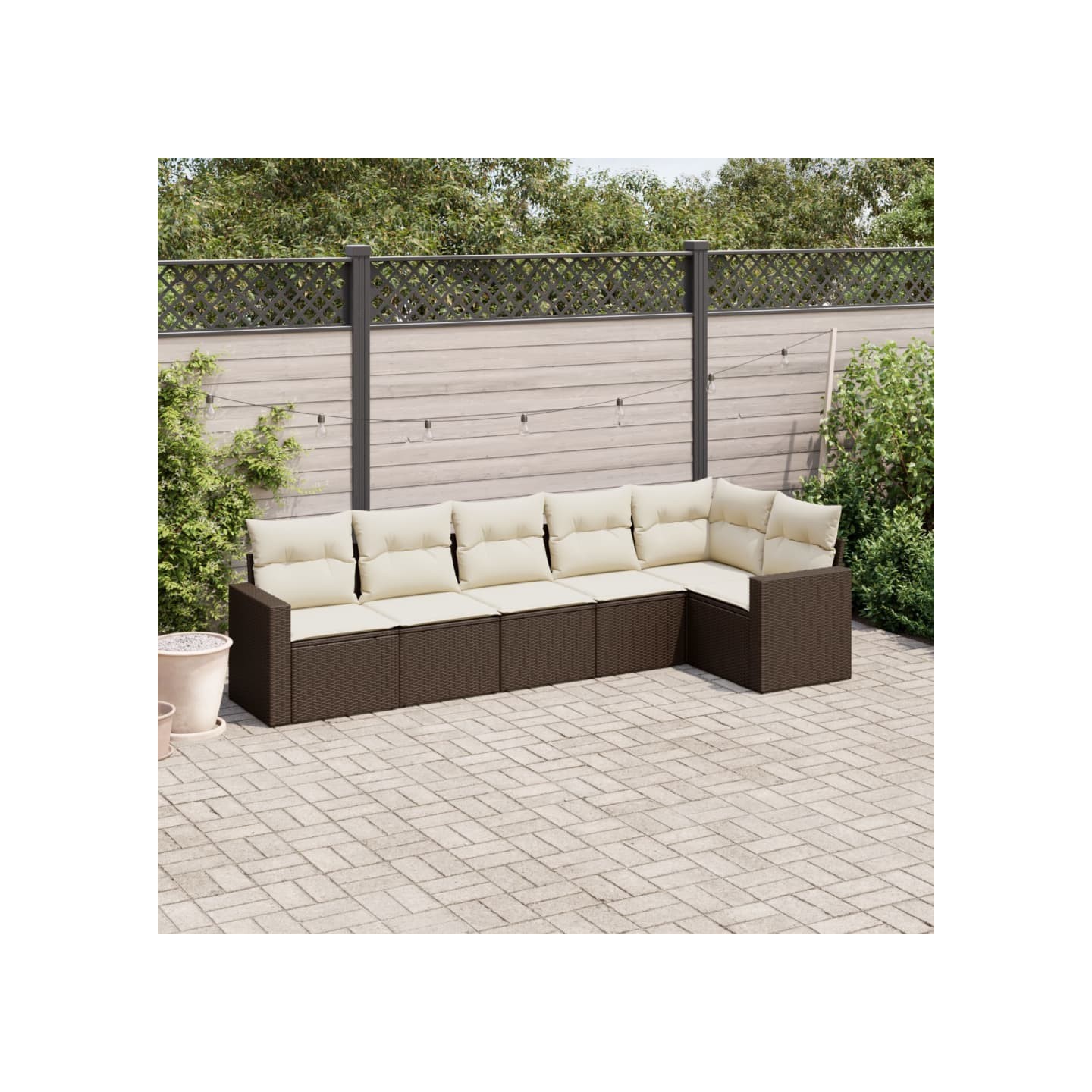 Salon de jardin avec coussins 6 pcs marron résine tressée