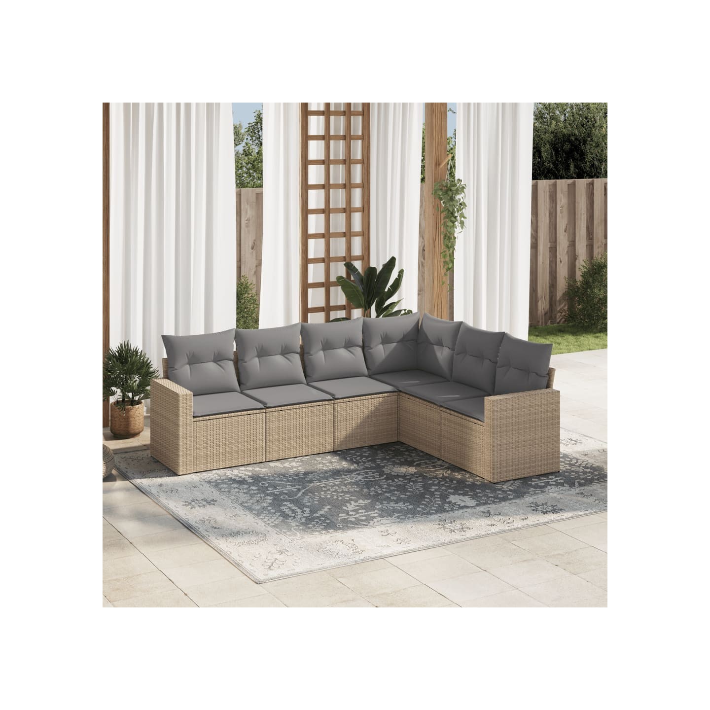 Salon de jardin avec coussins 6 pcs beige résine tressée