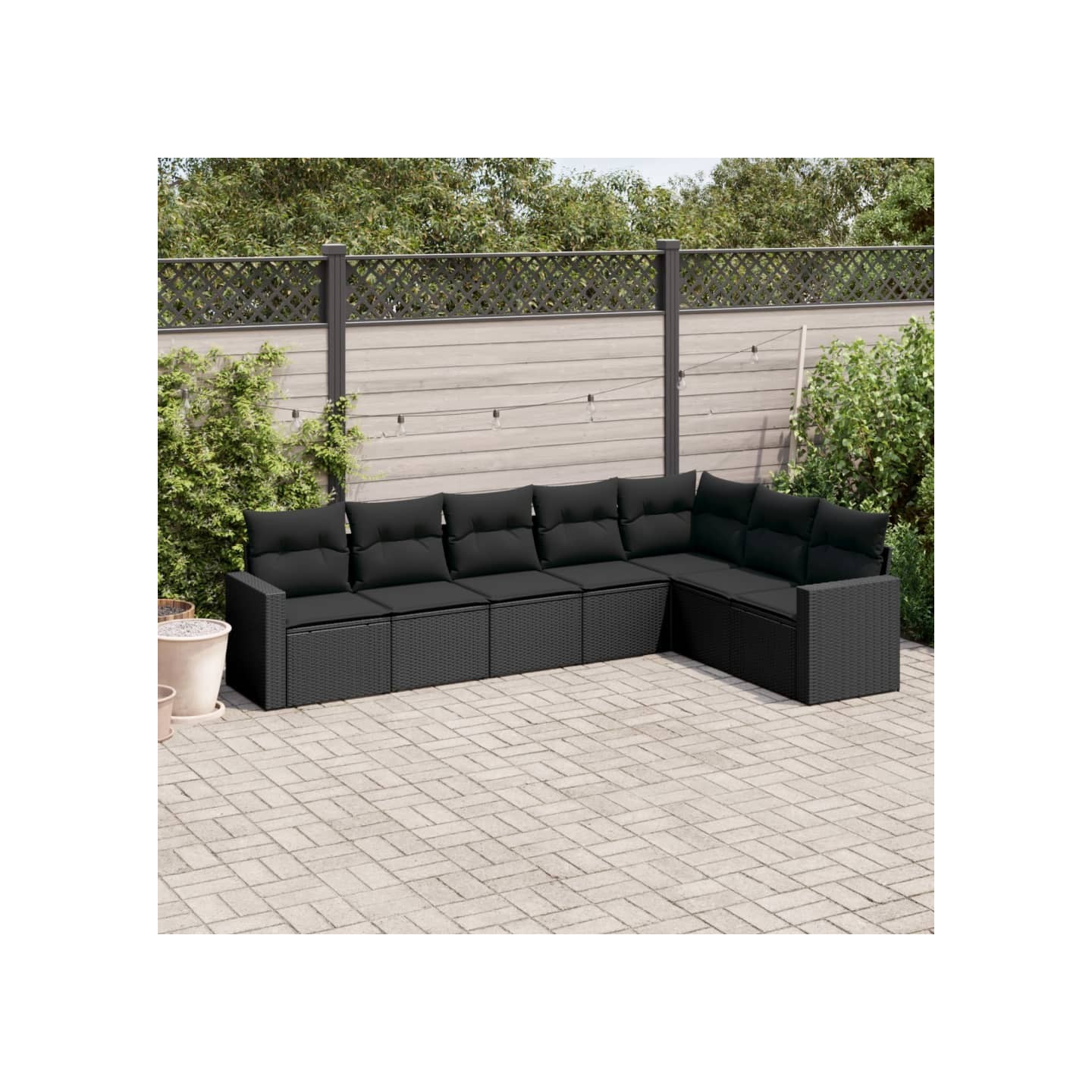 Salon de jardin 7 pcs avec coussins noir résine tressée